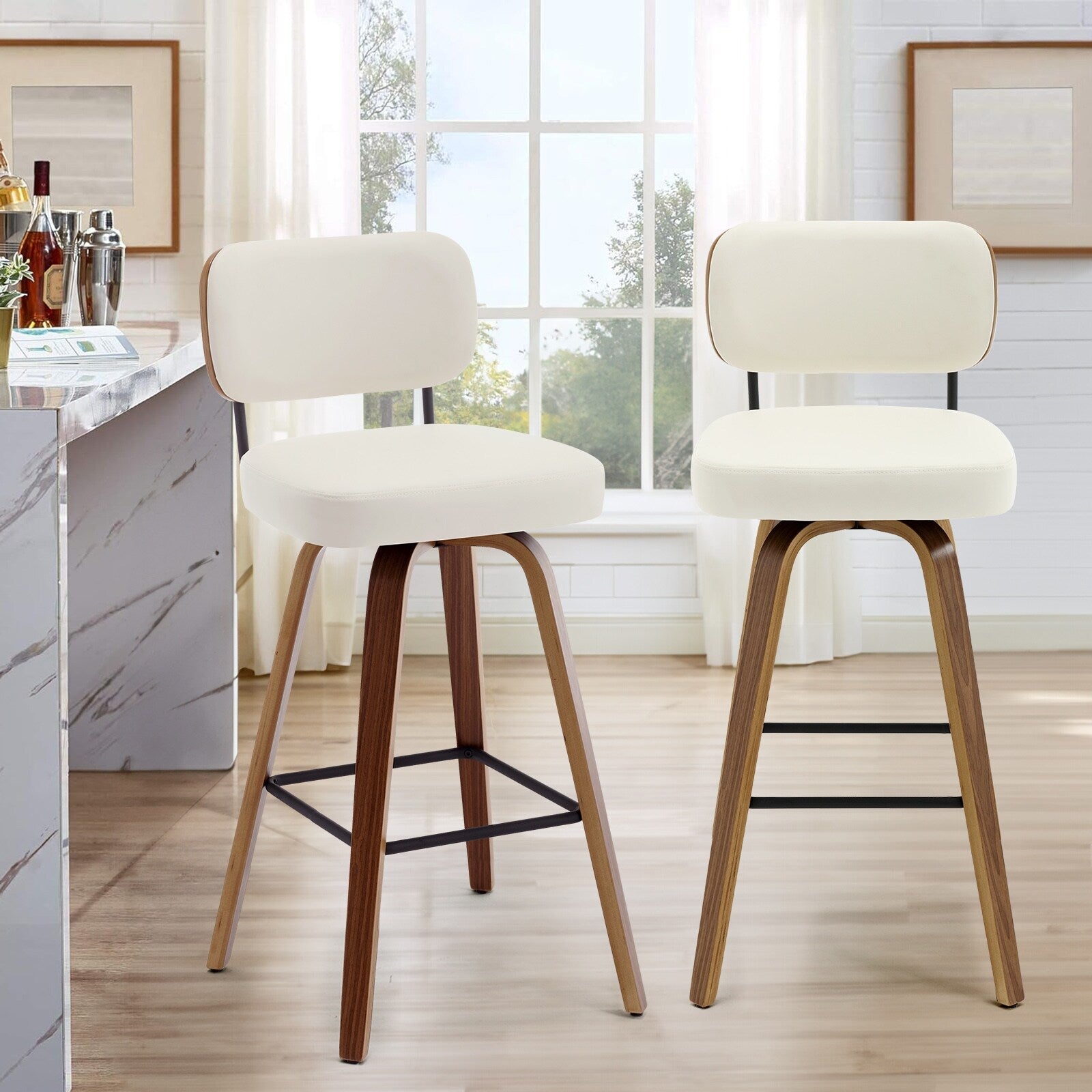 Tabourets de bar pivotants 26/29 avec pieds en bois courbé