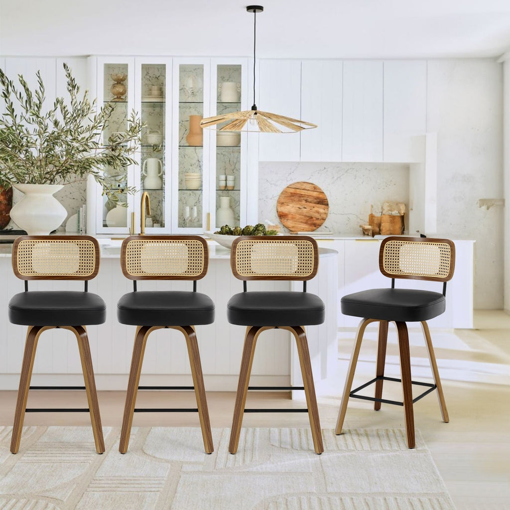 Tabourets de bar pivotants 26/29 avec pieds en bois courbé