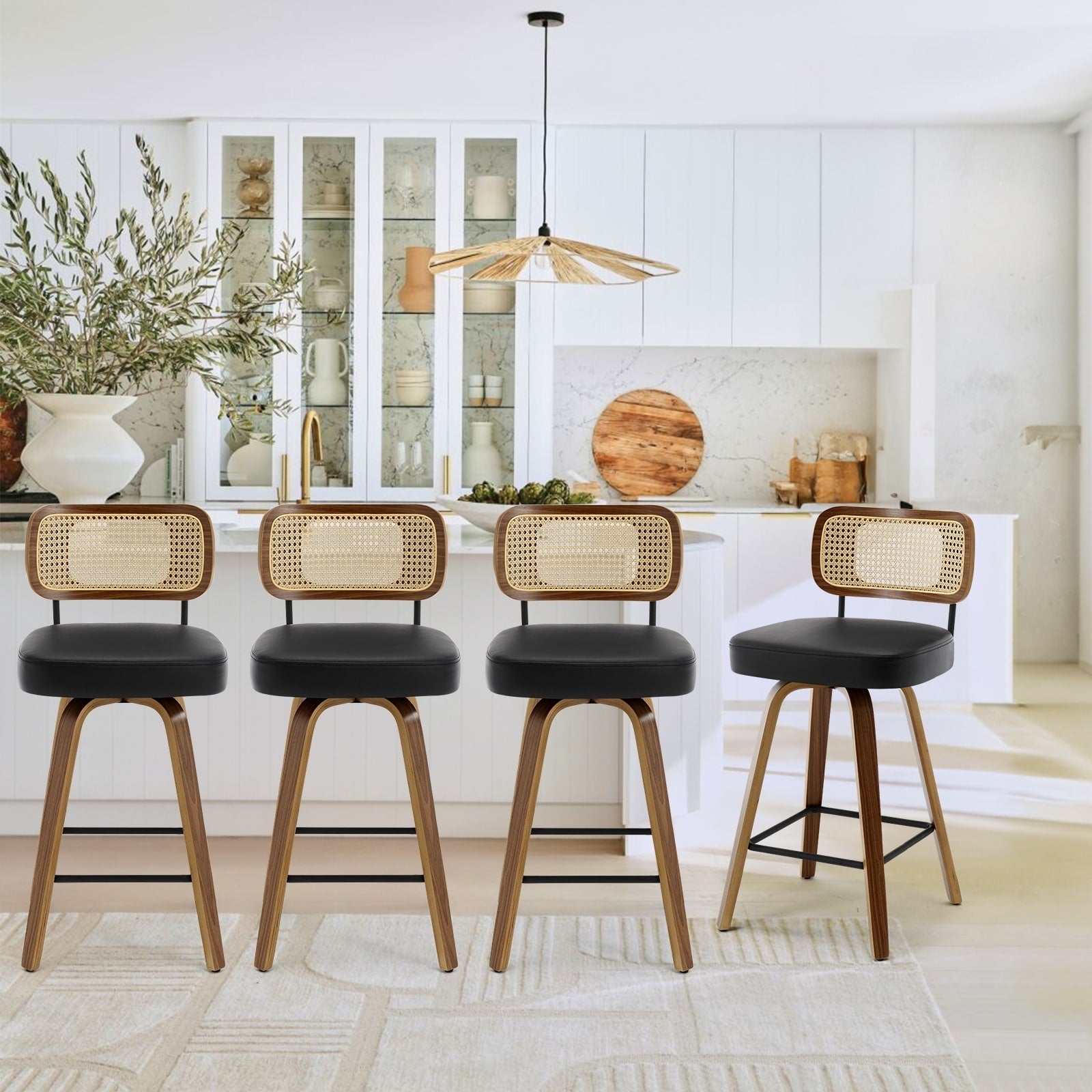 Tabourets de bar pivotants 26/29 avec pieds en bois courbé
