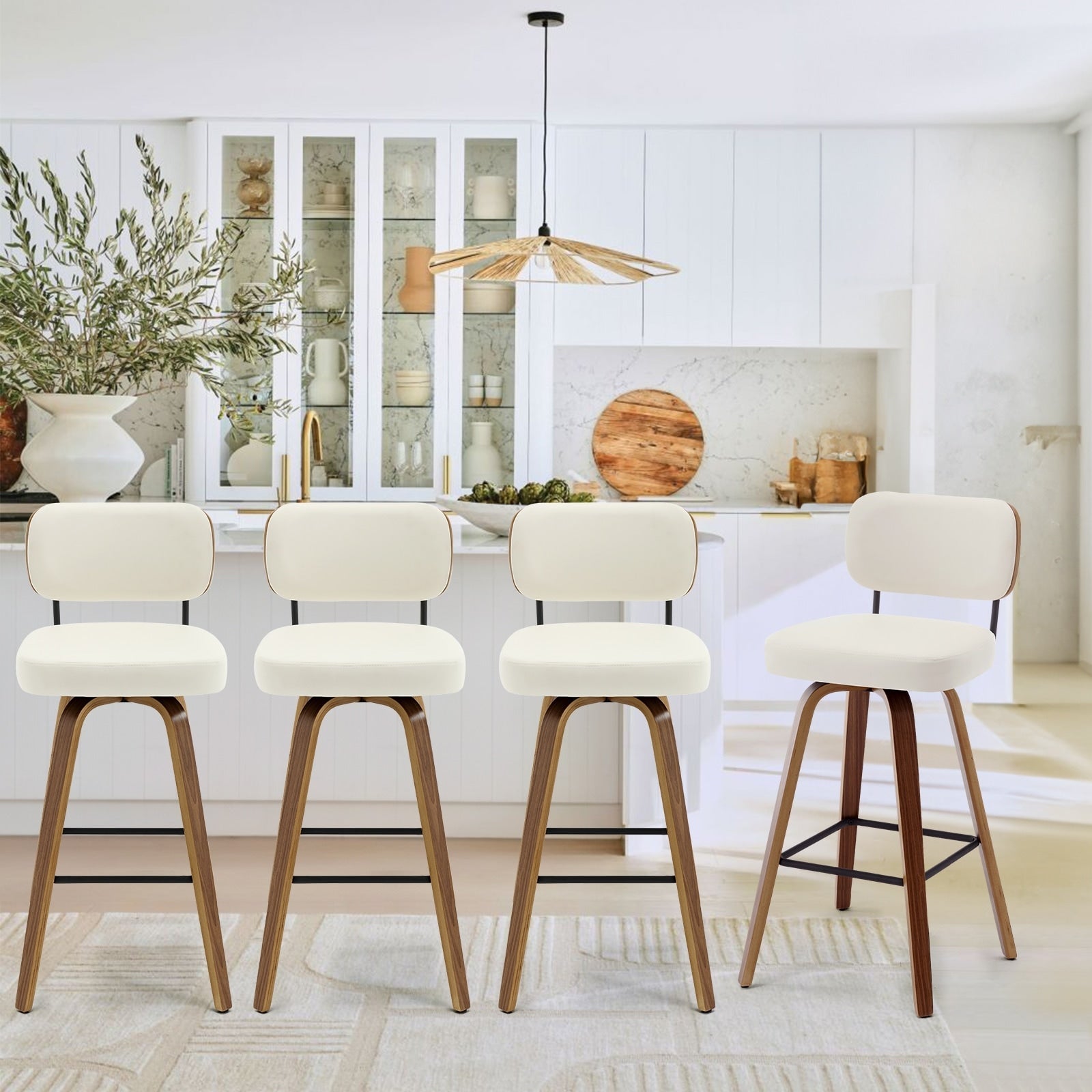Tabourets de bar pivotants 26/29 avec pieds en bois courbé