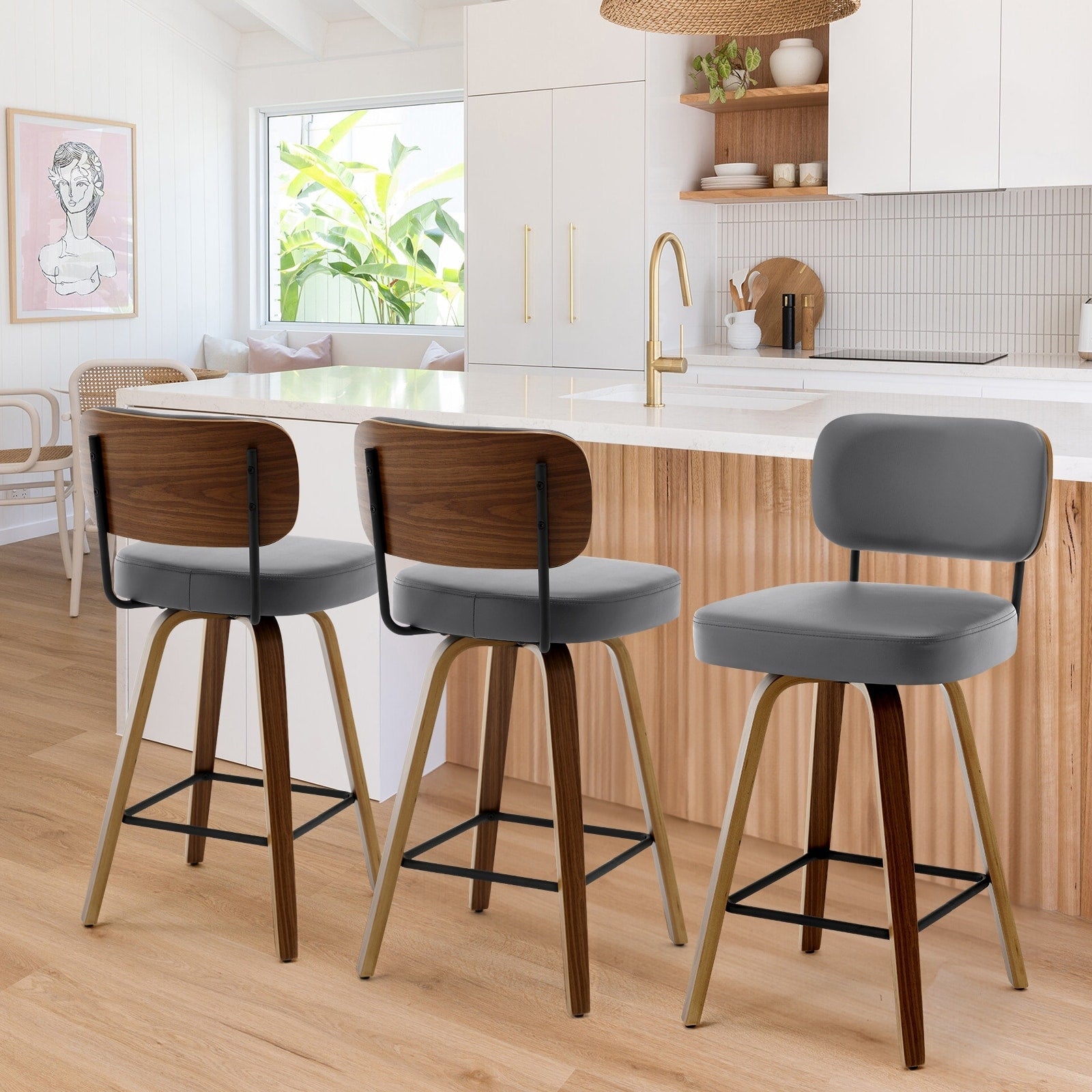 Tabourets de bar pivotants 26/29 avec pieds en bois courbé