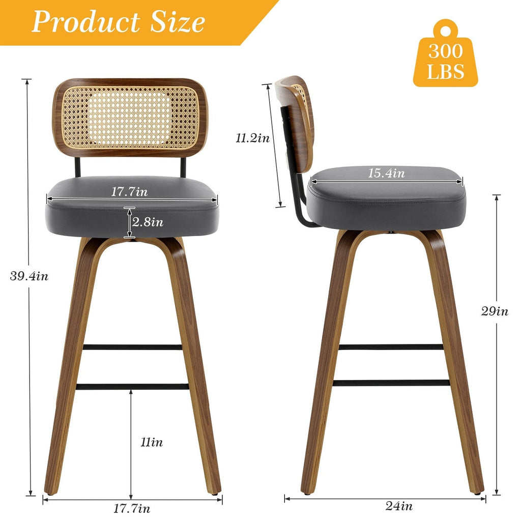 Tabourets de bar pivotants 26/29 avec pieds en bois courbé