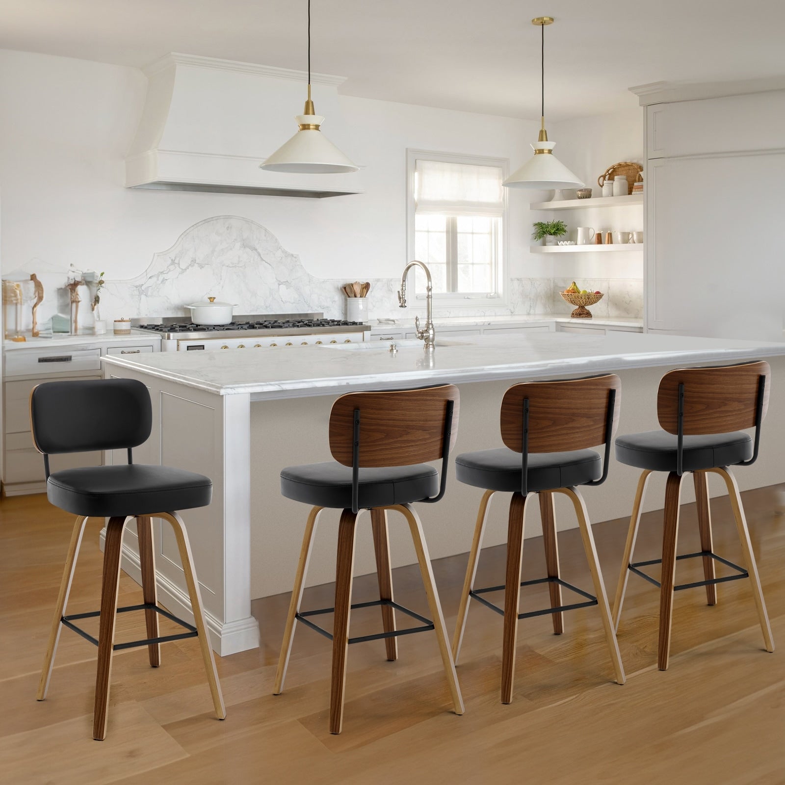 Tabourets de bar pivotants 26/29 avec pieds en bois courbé