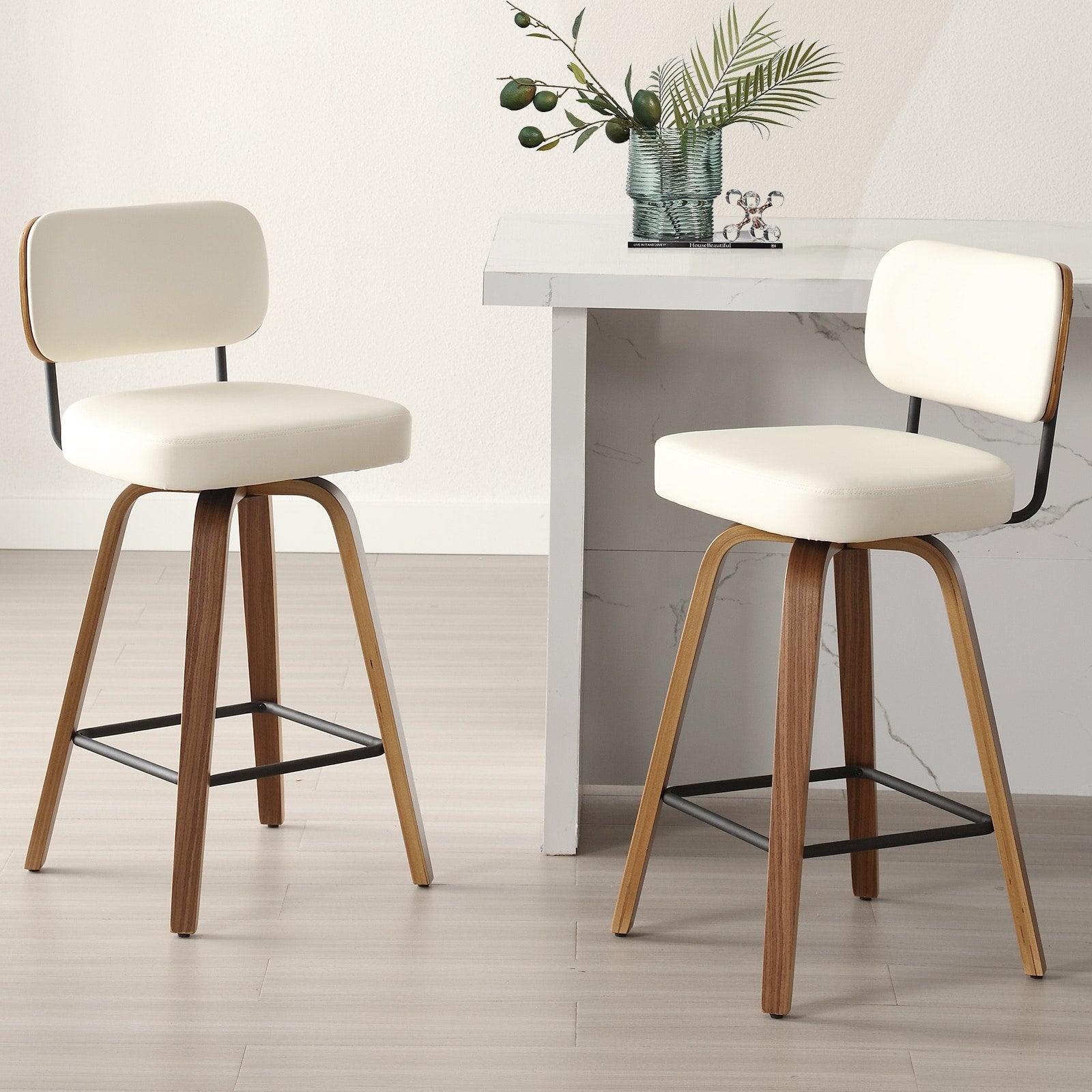 Tabourets de bar pivotants 26/29 avec pieds en bois courbé