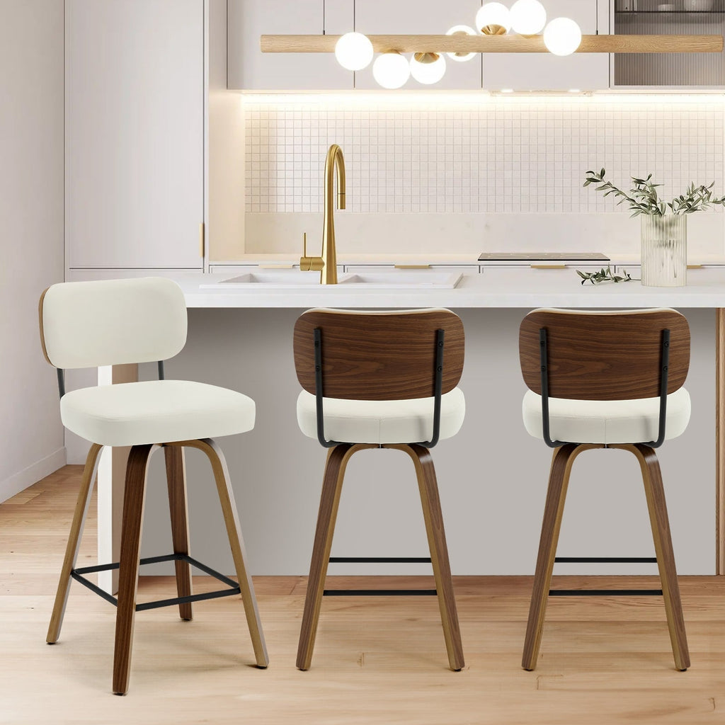 Tabourets de bar pivotants 26/29 avec pieds en bois courbé