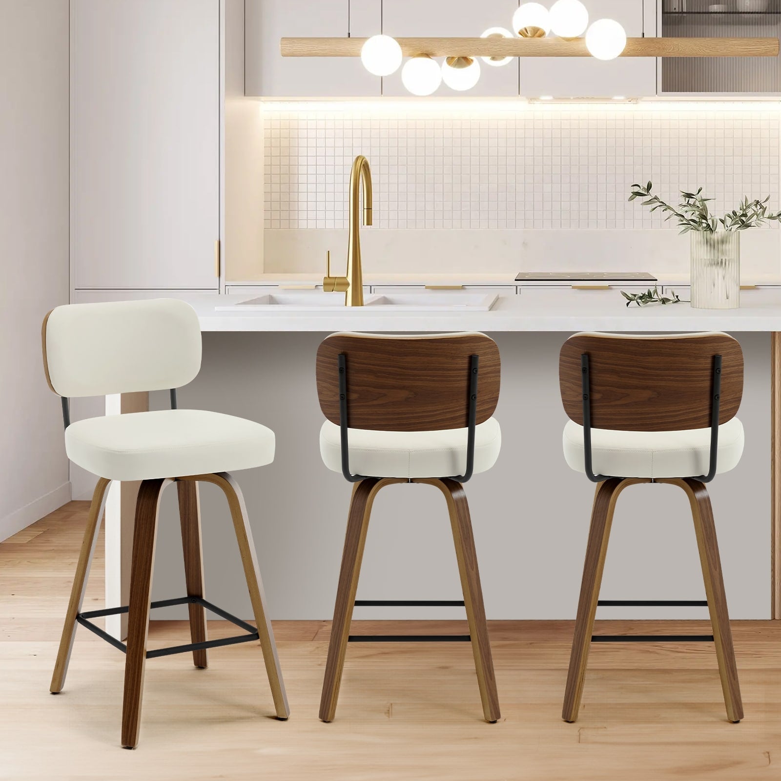 Tabourets de bar pivotants 26/29 avec pieds en bois courbé