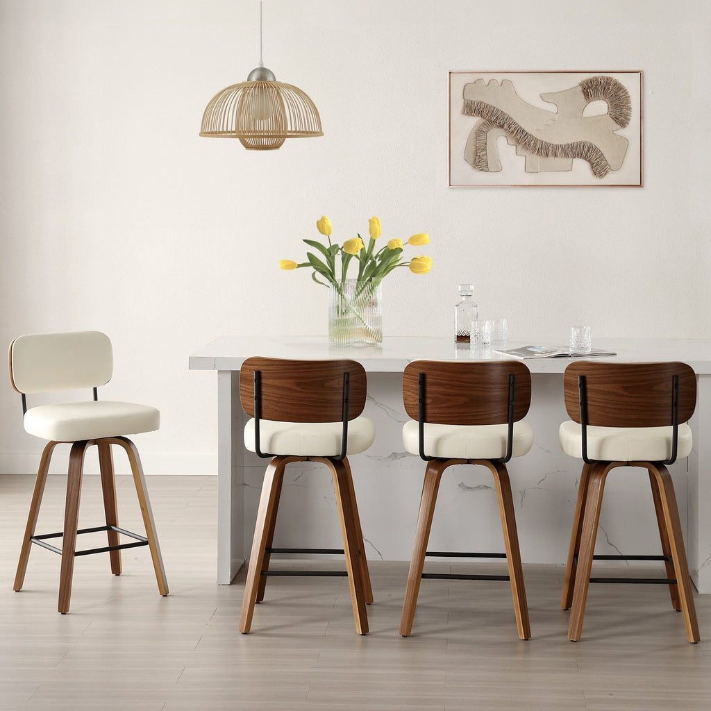 Tabourets de bar pivotants 26/29 avec pieds en bois courbé
