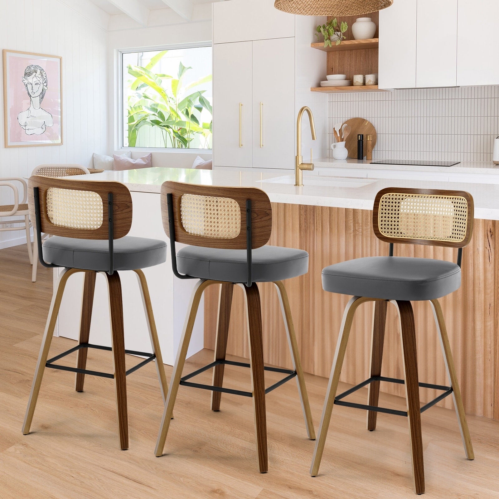 Tabourets de bar pivotants 26/29 avec pieds en bois courbé
