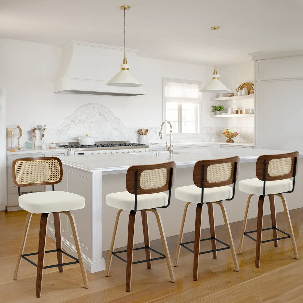Tabourets de bar pivotants 26/29 avec pieds en bois courbé