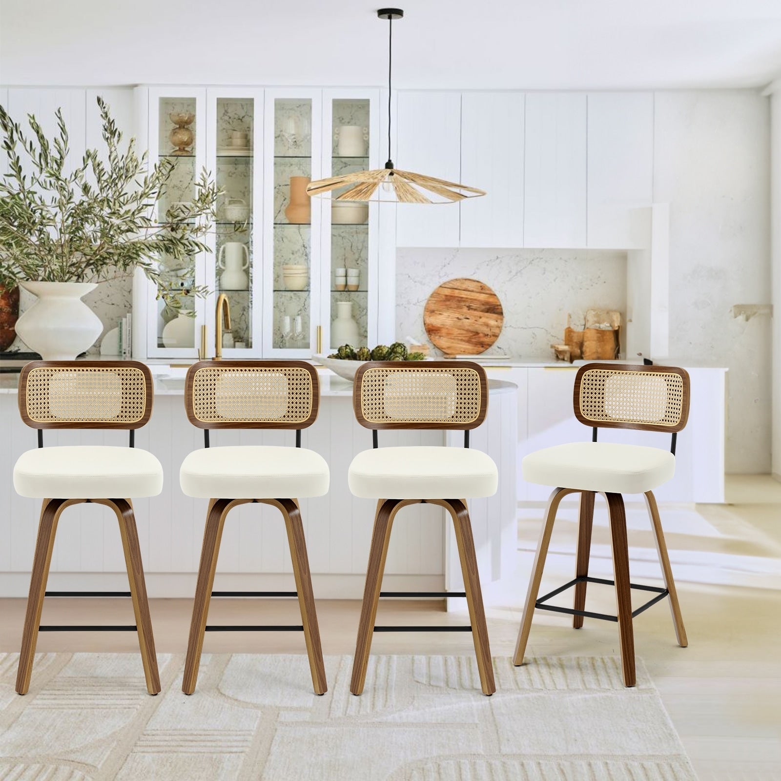 Tabourets de bar pivotants 26/29 avec pieds en bois courbé