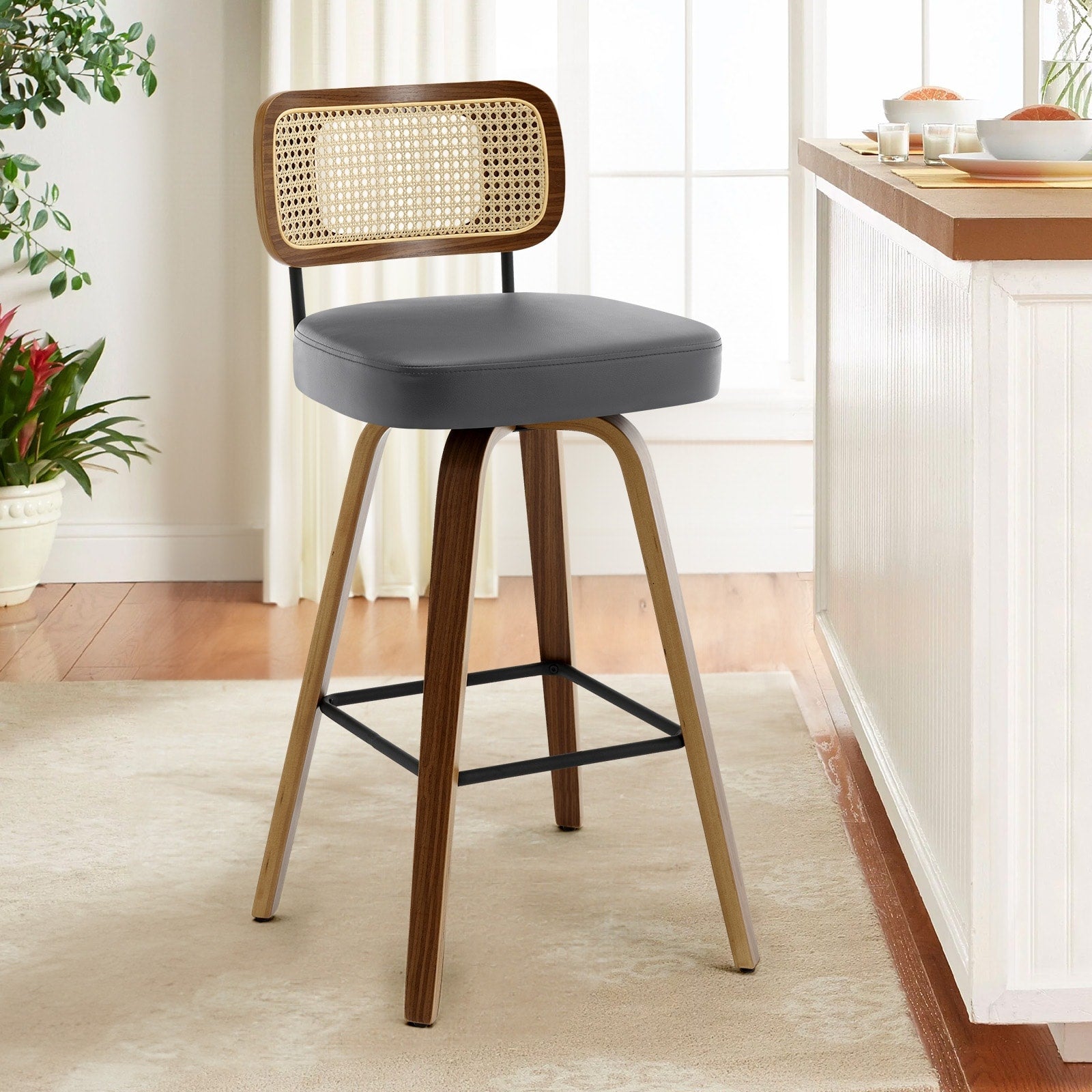 Tabourets de bar pivotants 26/29 avec pieds en bois courbé