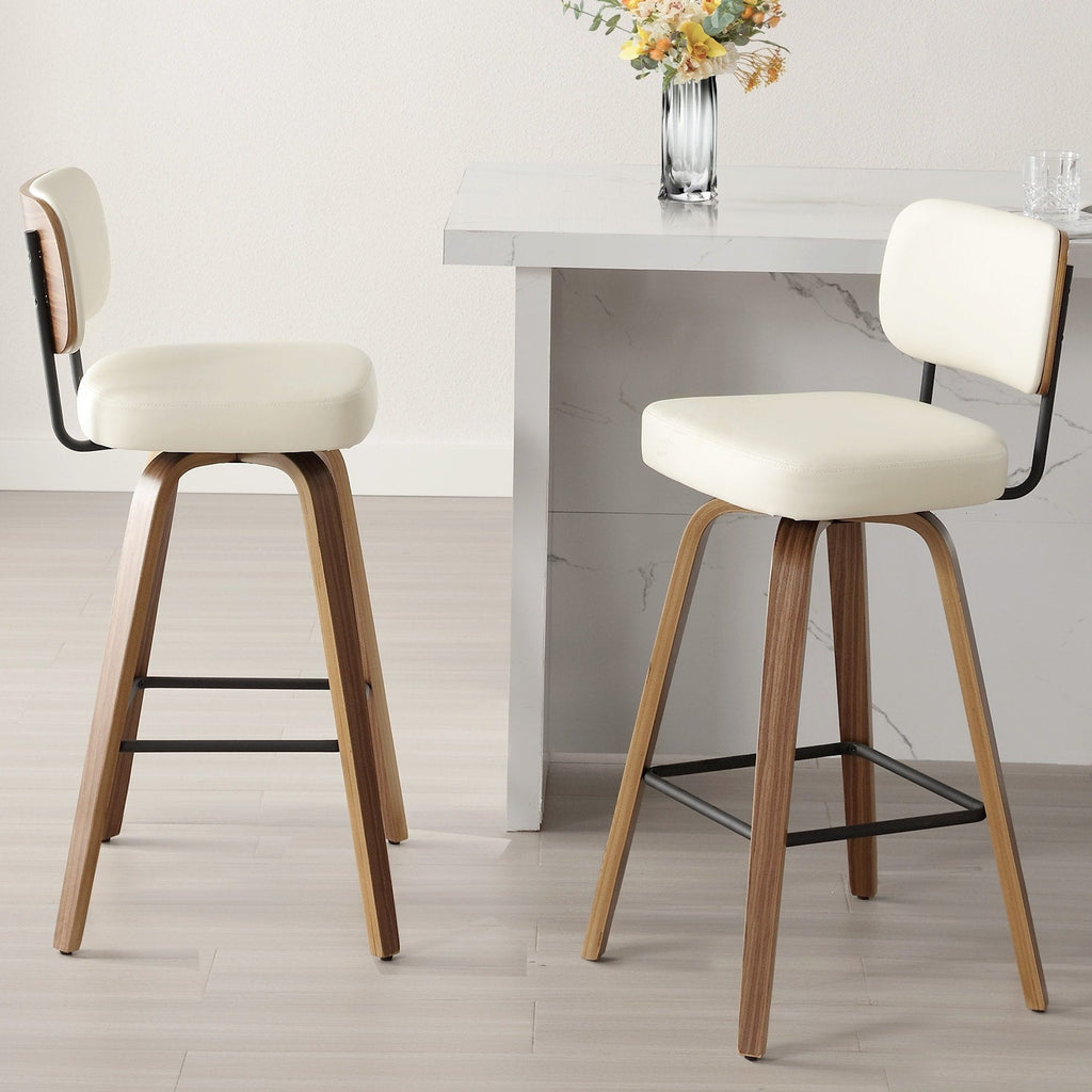 Tabourets de bar pivotants 26/29 avec pieds en bois courbé