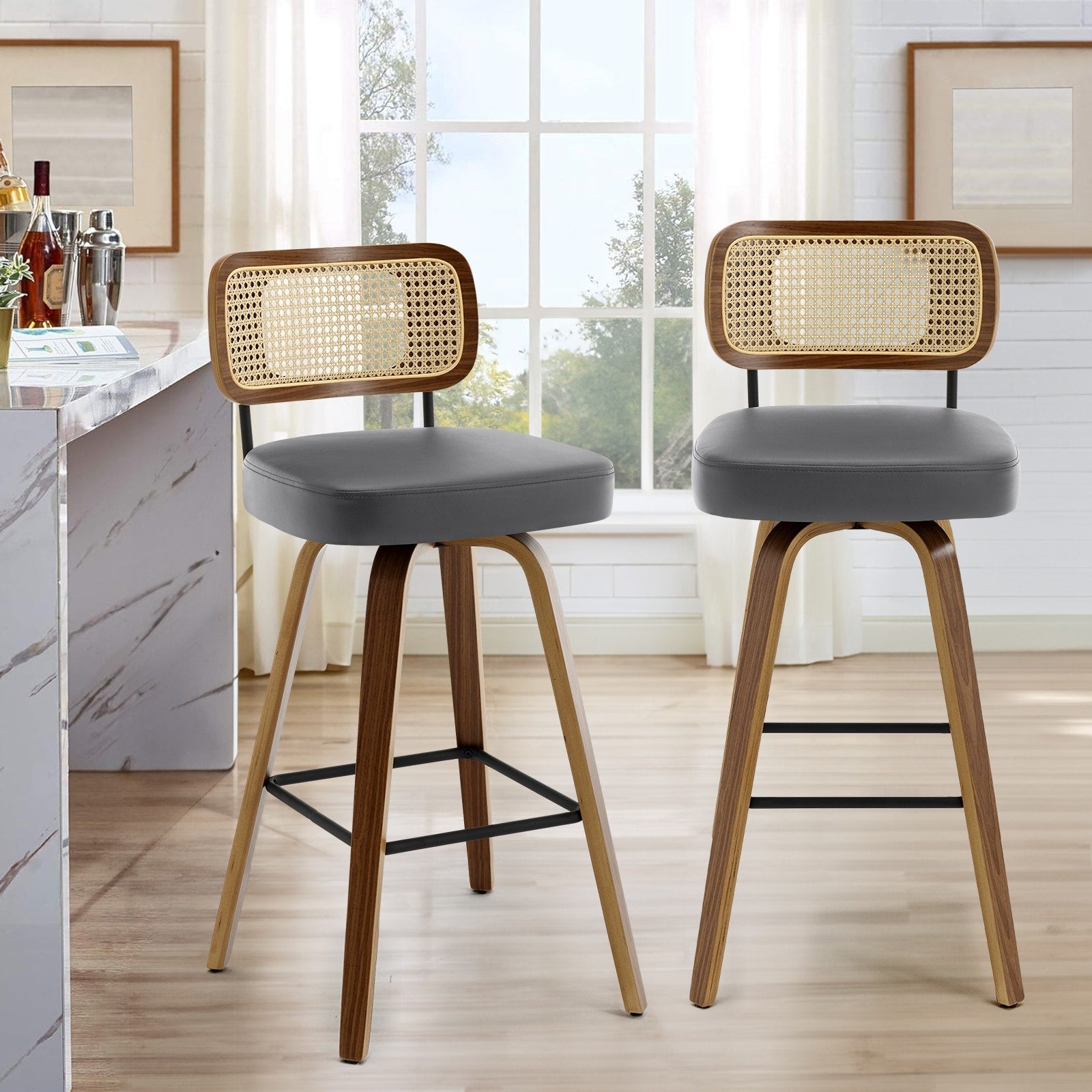 Tabourets de bar pivotants 26/29 avec pieds en bois courbé