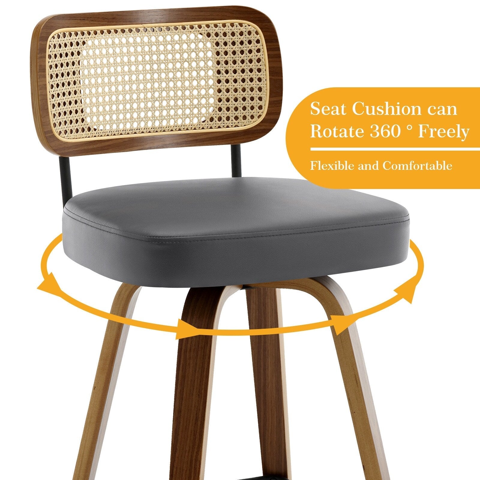 Tabourets de bar pivotants 26/29 avec pieds en bois courbé
