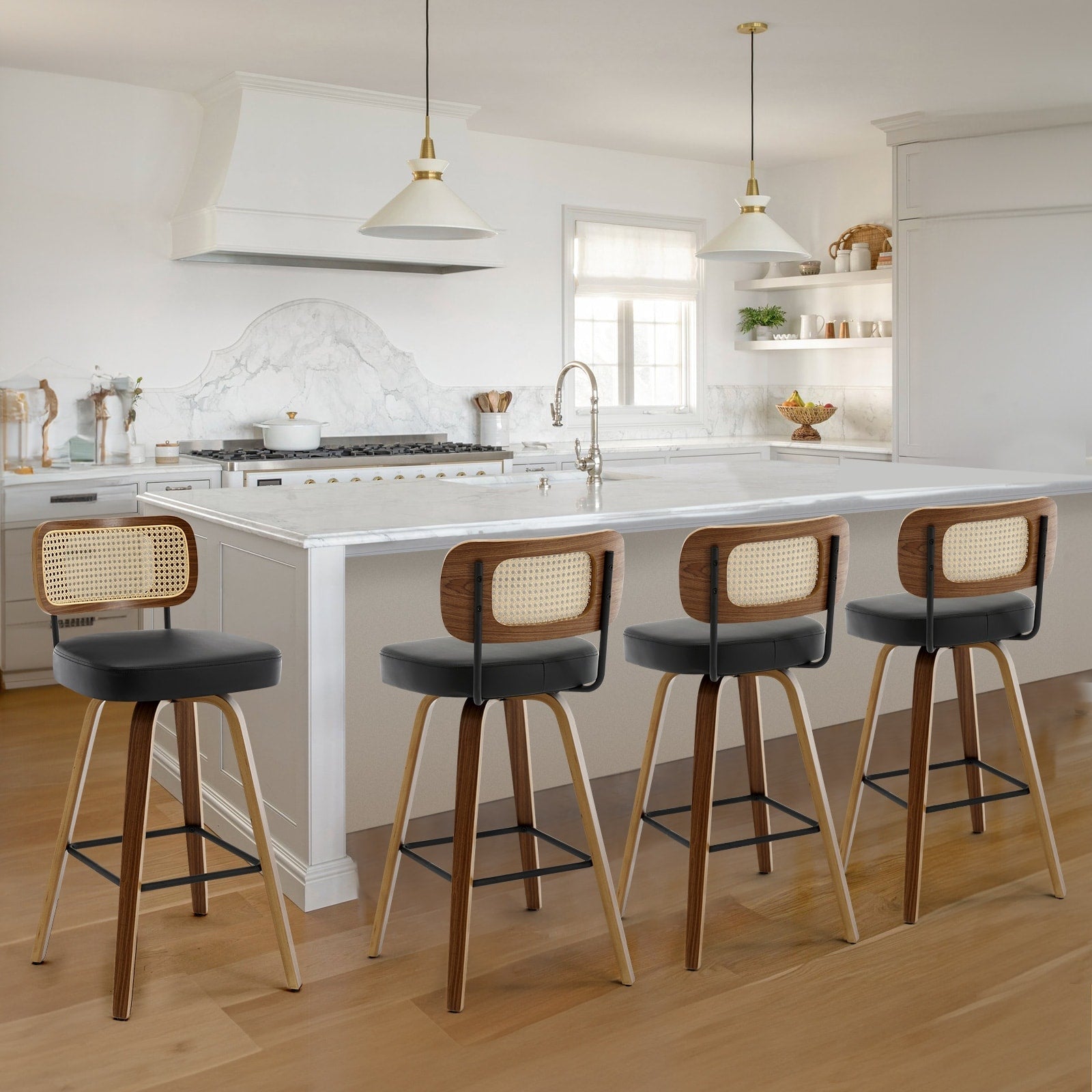 Tabourets de bar pivotants 26/29 avec pieds en bois courbé