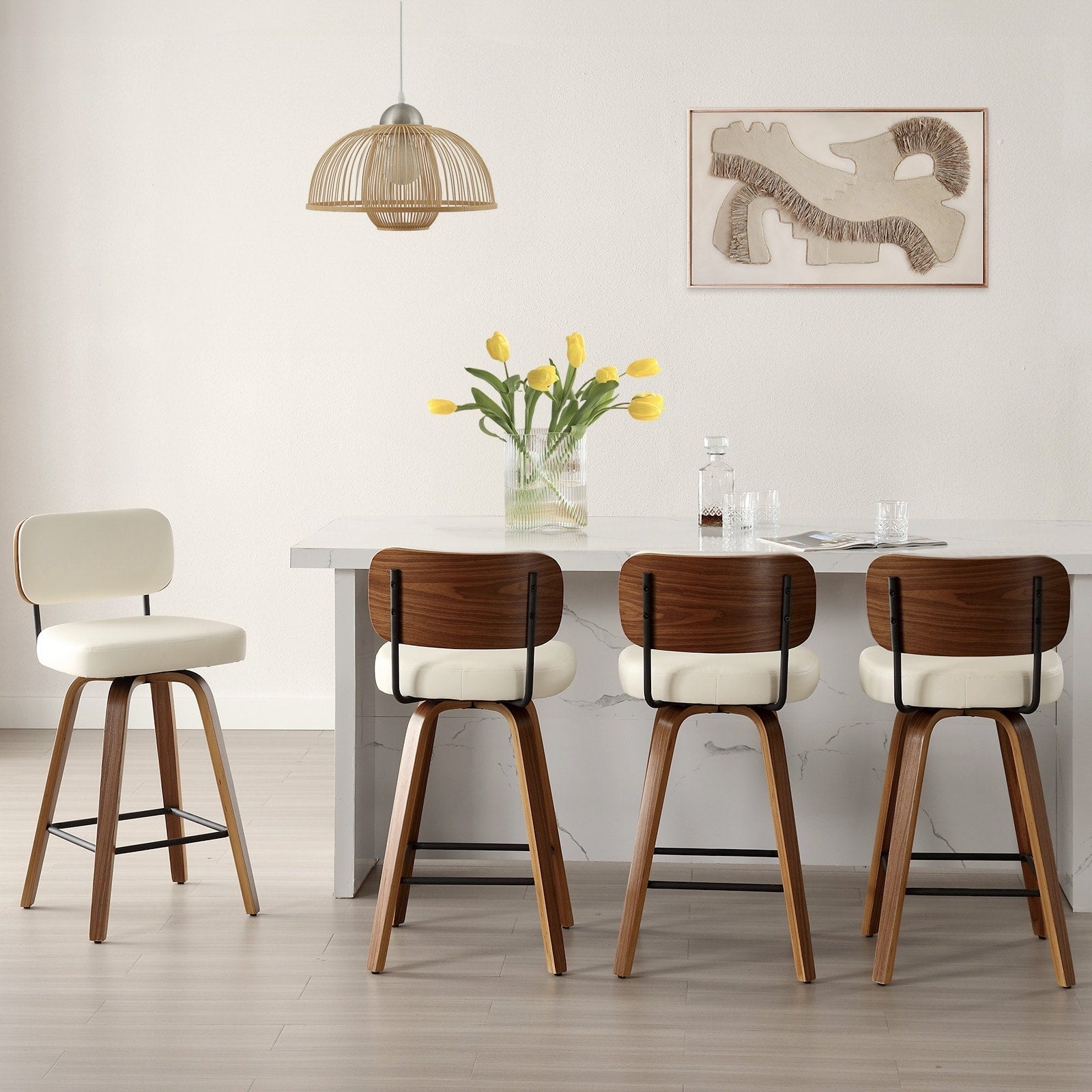 Tabourets de bar pivotants 26/29 avec pieds en bois courbé