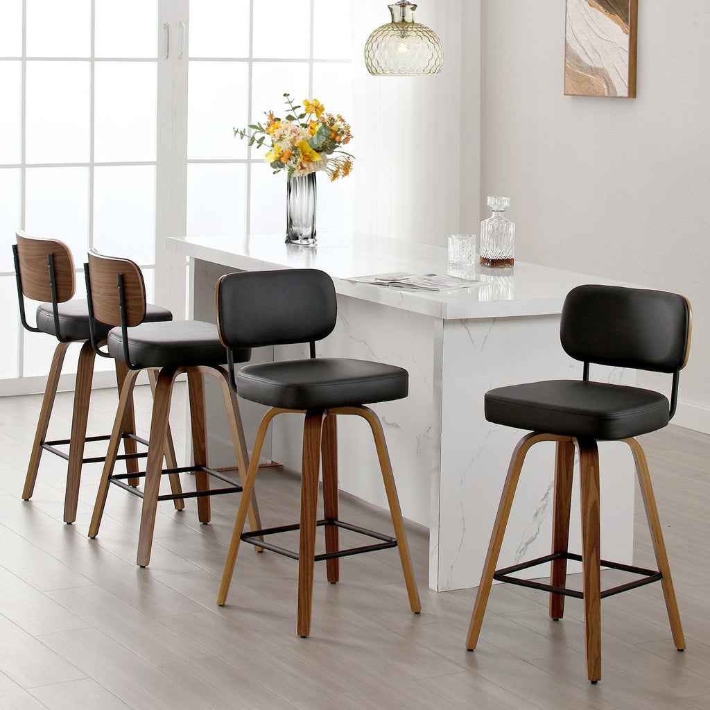 Tabourets de bar pivotants 26/29 avec pieds en bois courbé