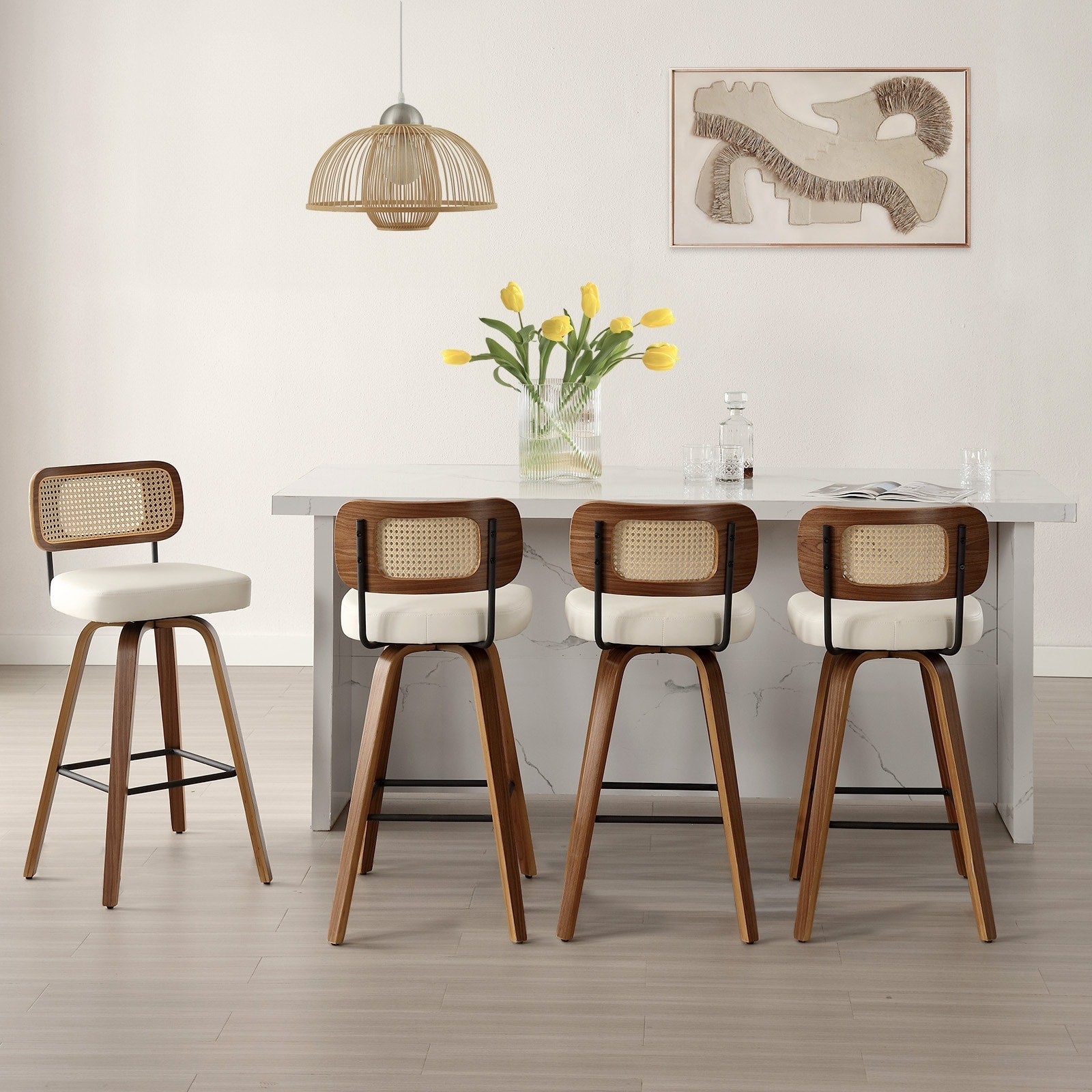Tabourets de bar pivotants 26/29 avec pieds en bois courbé