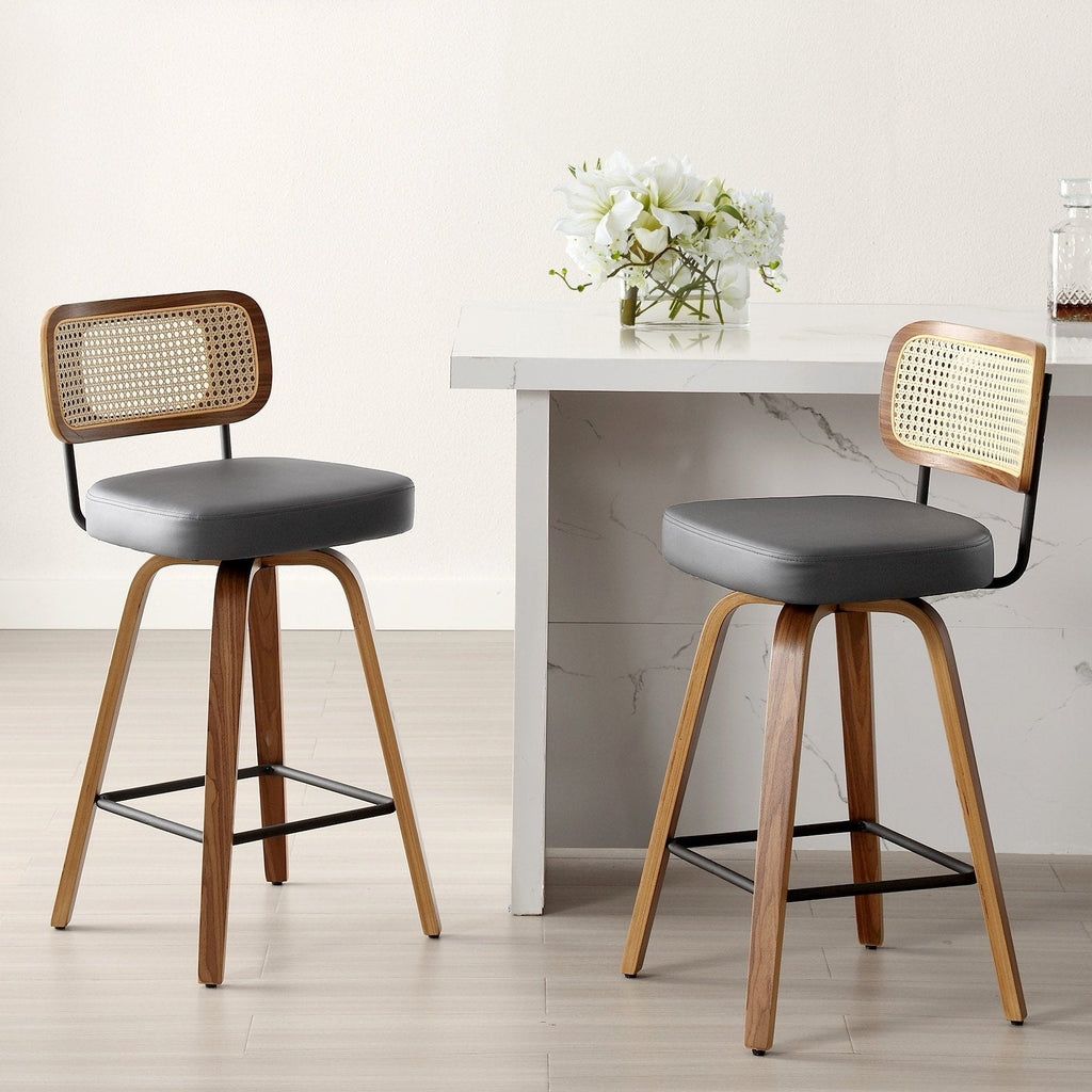 Tabourets de bar pivotants 26/29 avec pieds en bois courbé