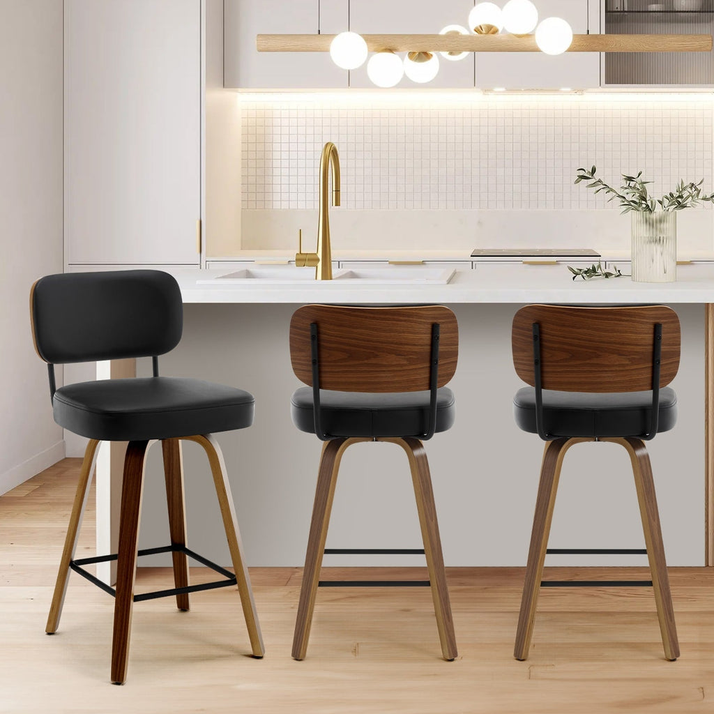 Tabourets de bar pivotants 26/29 avec pieds en bois courbé