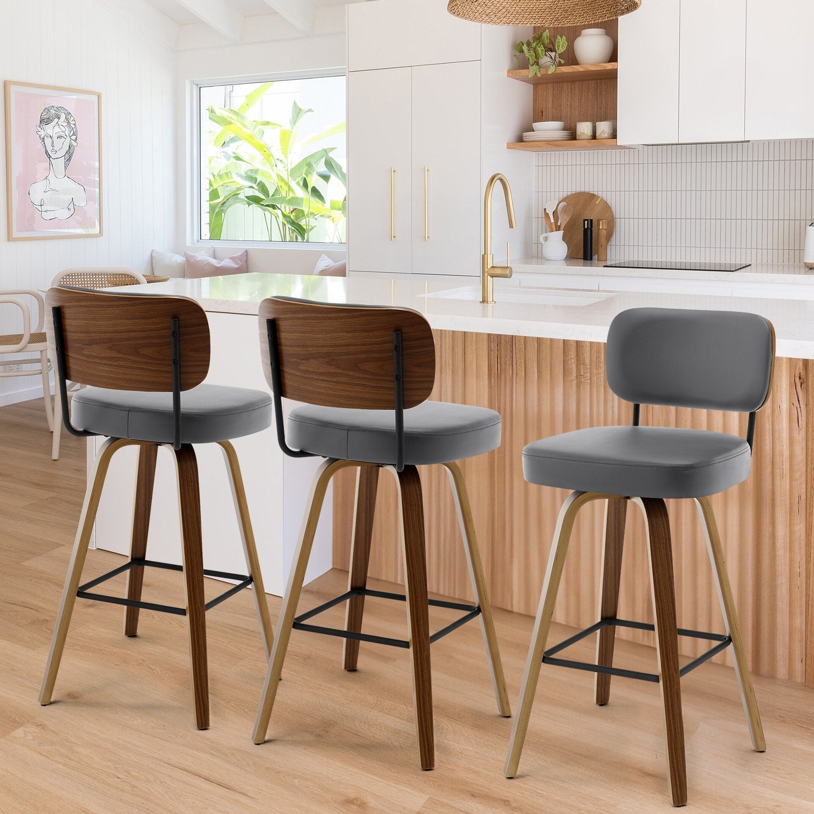 Tabourets de bar pivotants 26/29 avec pieds en bois courbé