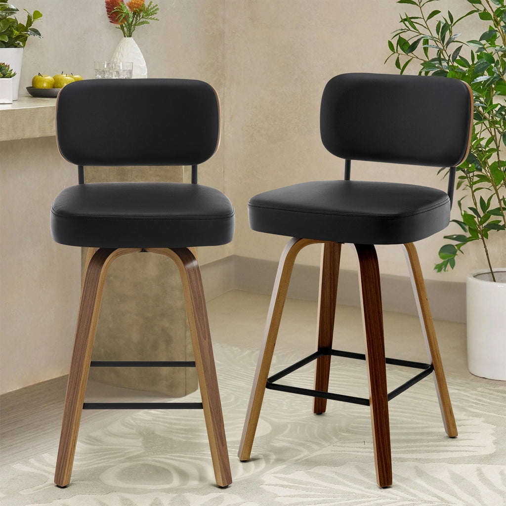 Tabourets de bar pivotants 26/29 avec pieds en bois courbé