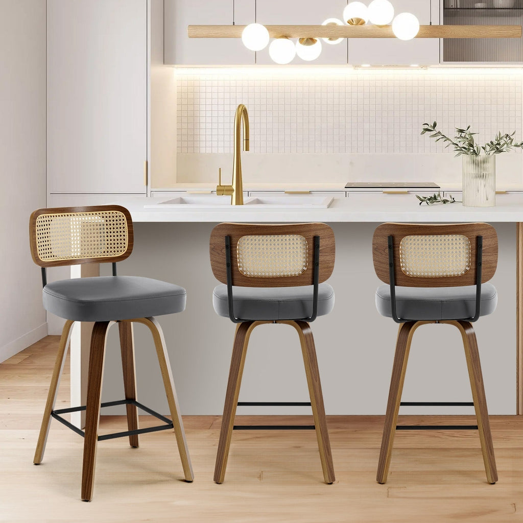 Tabourets de bar pivotants 26/29 avec pieds en bois courbé