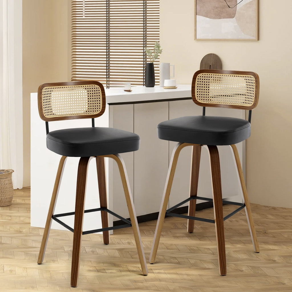 Tabourets de bar pivotants 26/29 avec pieds en bois courbé
