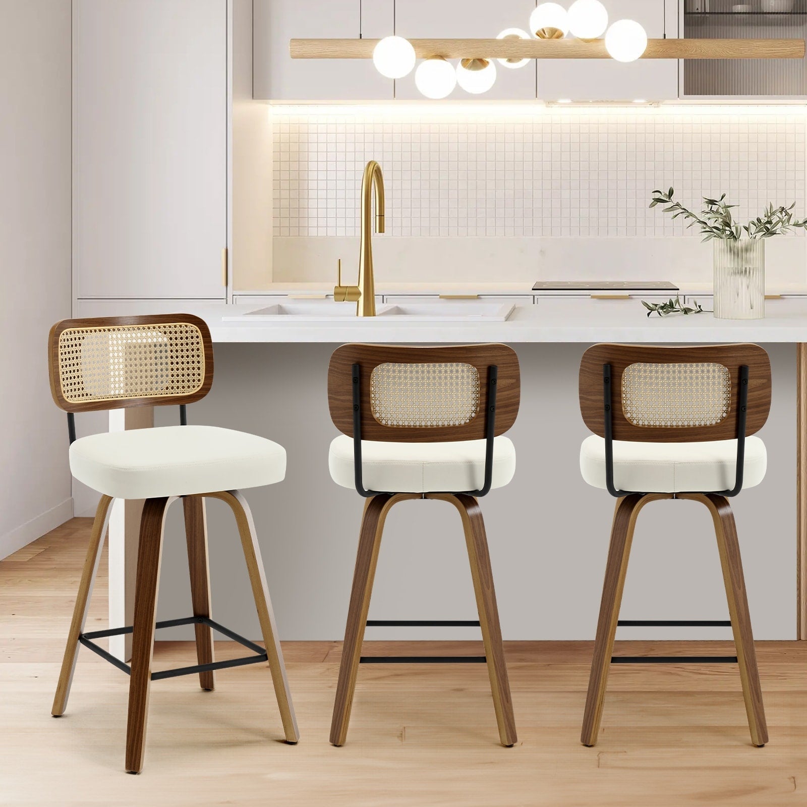 Tabourets de bar pivotants 26/29 avec pieds en bois courbé