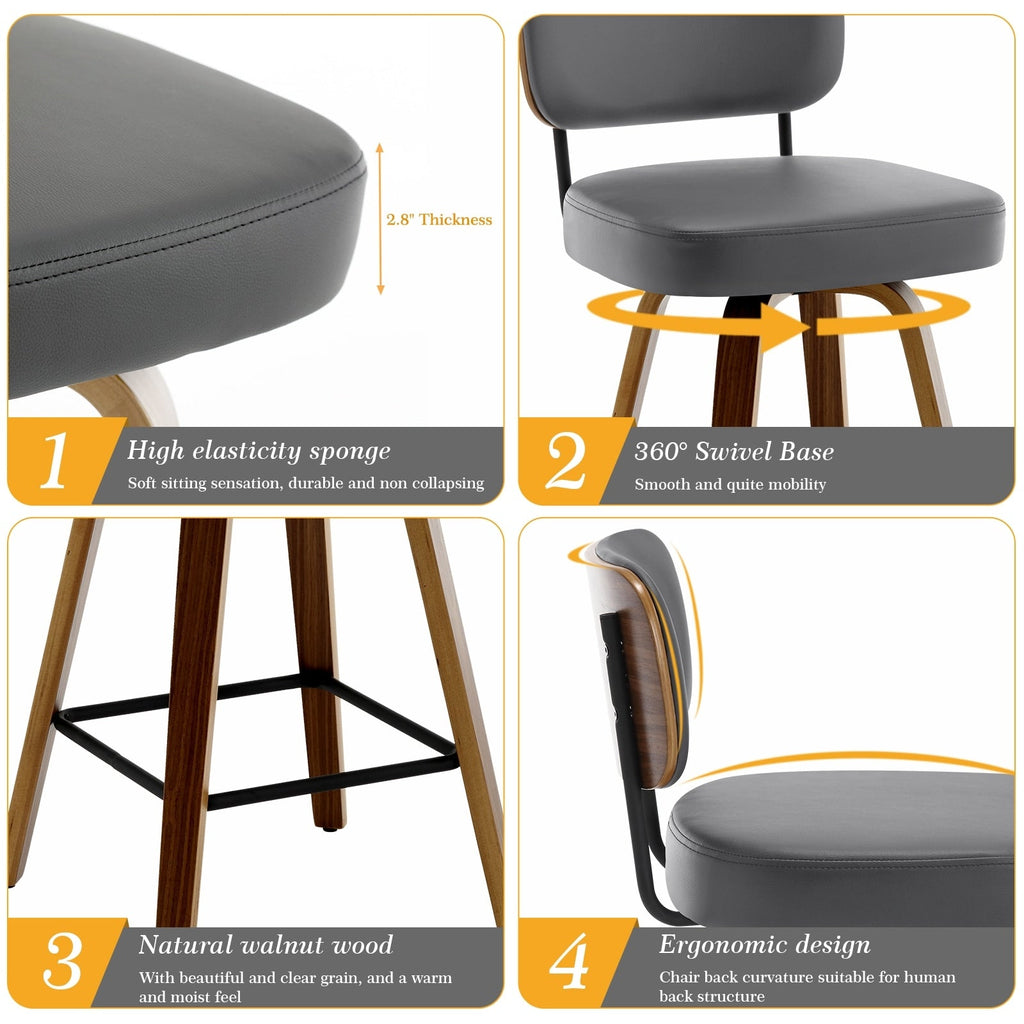 Tabourets de bar pivotants 26/29 avec pieds en bois courbé