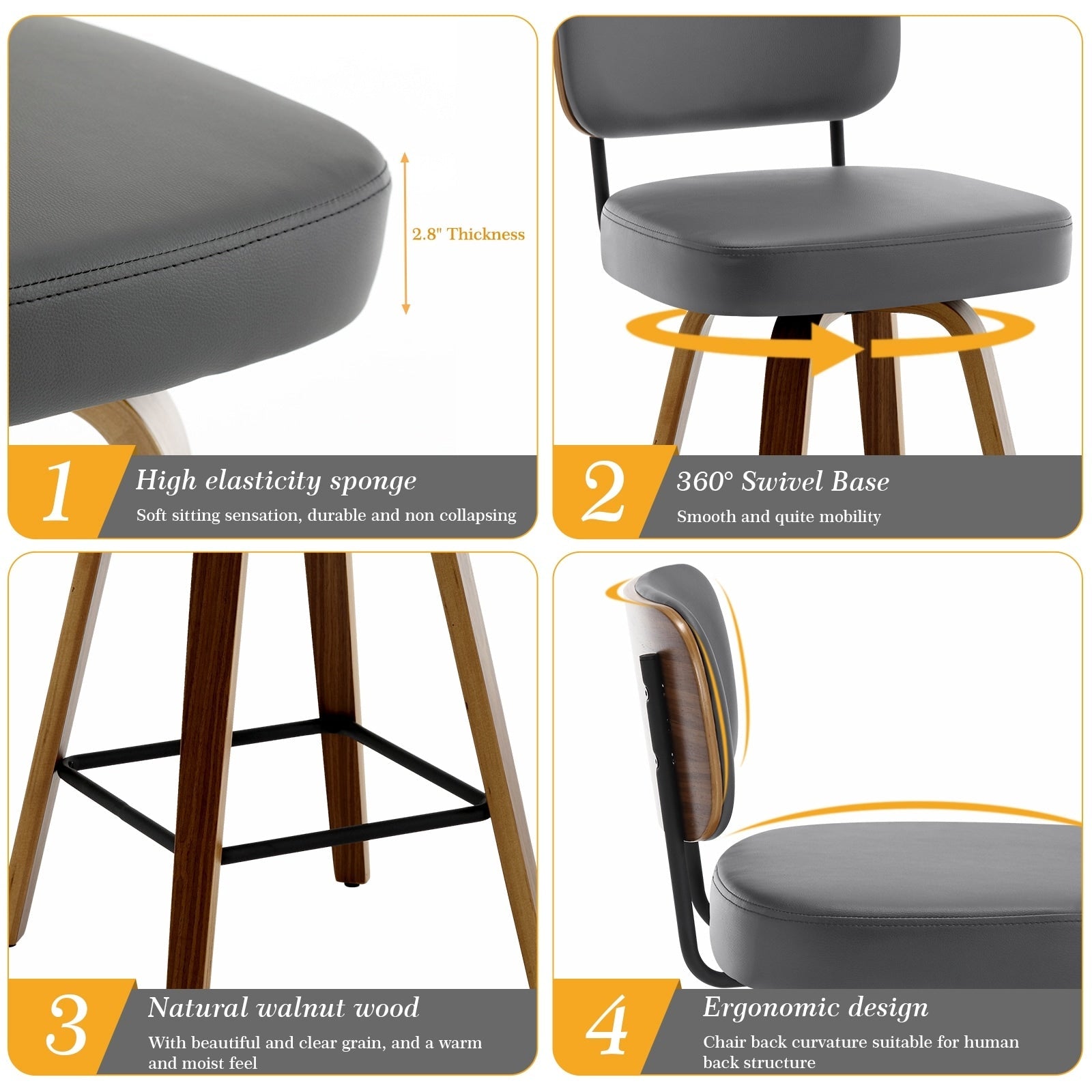 Tabourets de bar pivotants 26/29 avec pieds en bois courbé