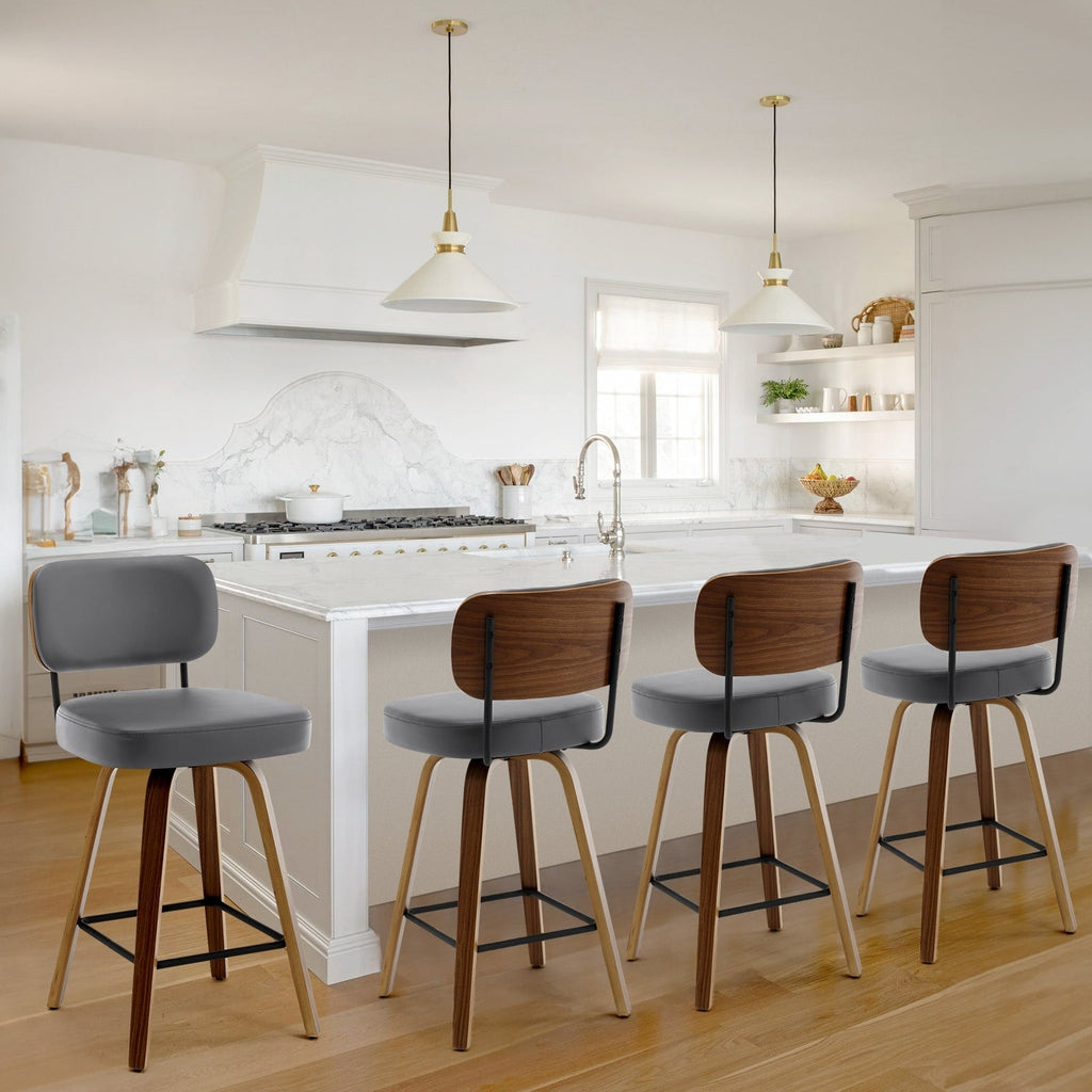 Tabourets de bar pivotants 26/29 avec pieds en bois courbé
