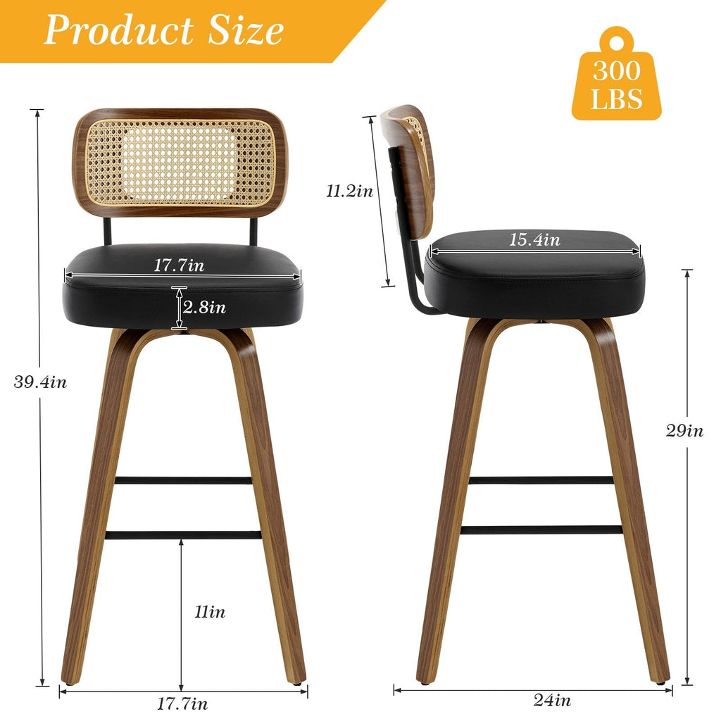 Tabourets de bar pivotants 26/29 avec pieds en bois courbé