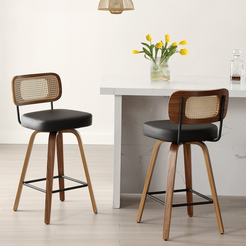 Tabourets de bar pivotants 26/29 avec pieds en bois courbé