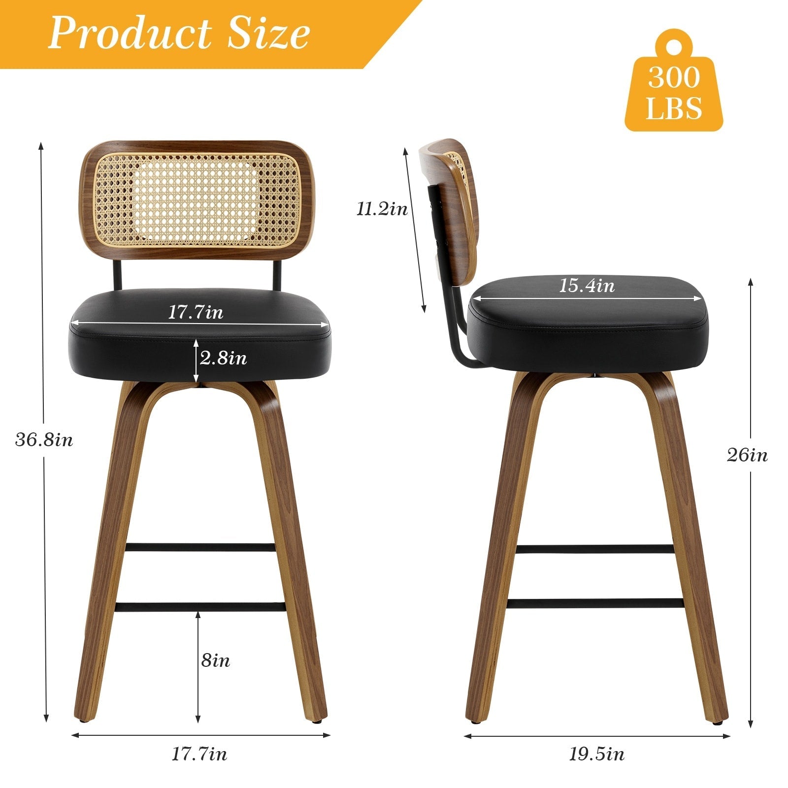 Tabourets de bar pivotants 26/29 avec pieds en bois courbé