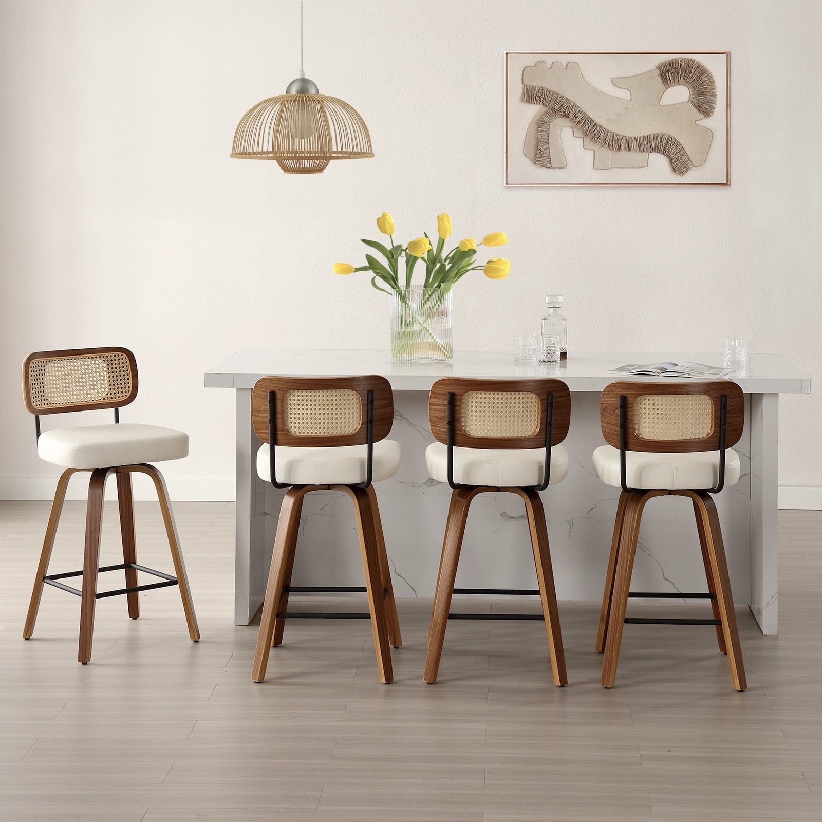 Tabourets de bar pivotants 26/29 avec pieds en bois courbé