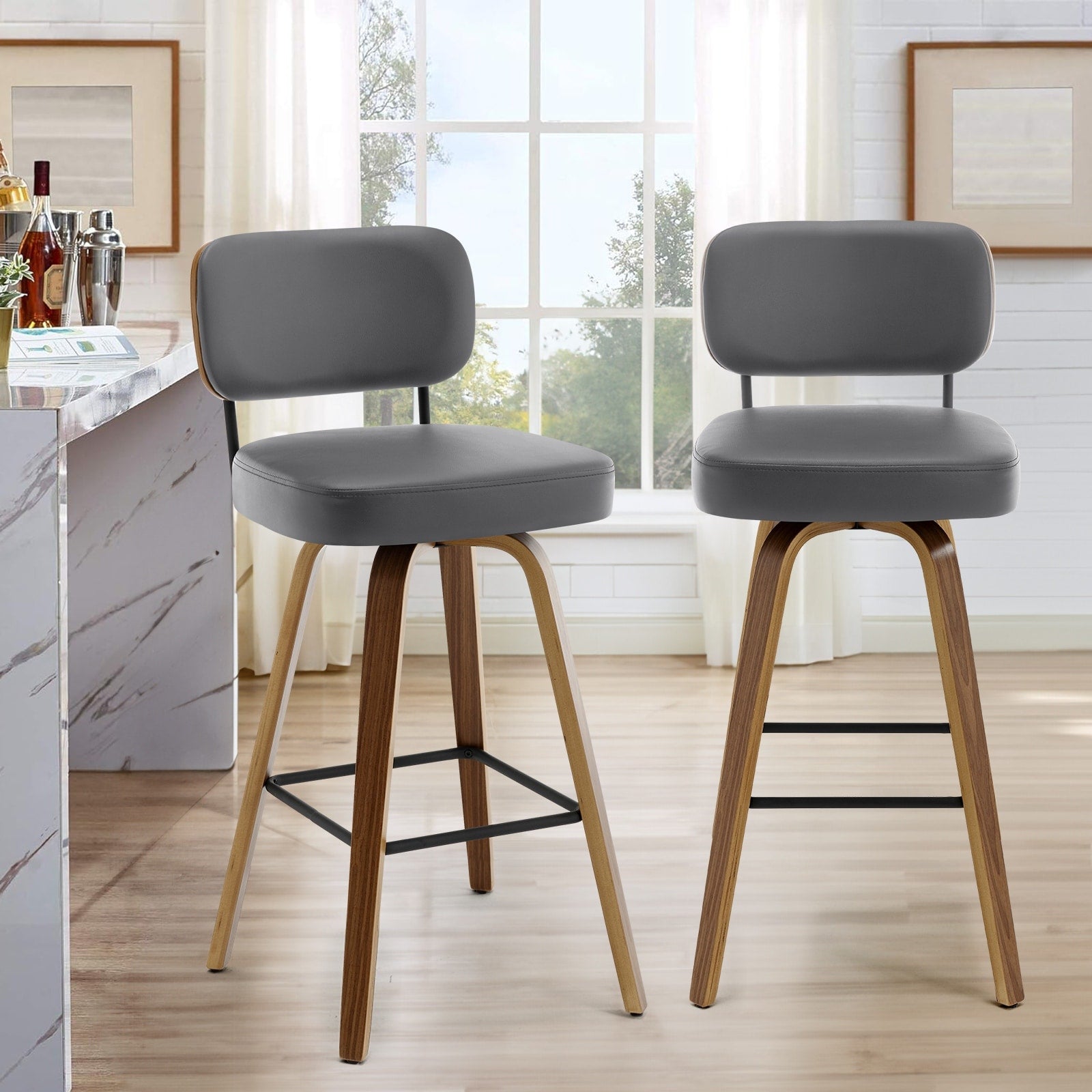 Tabourets de bar pivotants 26/29 avec pieds en bois courbé