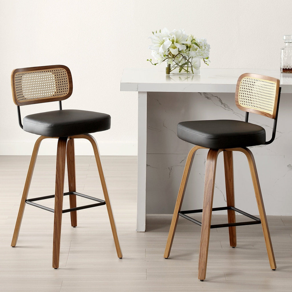 Tabourets de bar pivotants 26/29 avec pieds en bois courbé