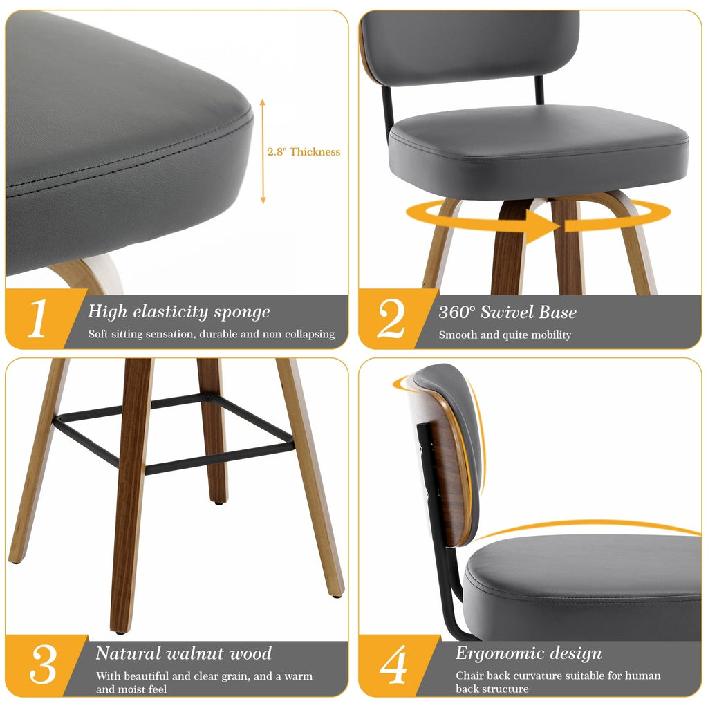 Tabourets de bar pivotants 26/29 avec pieds en bois courbé