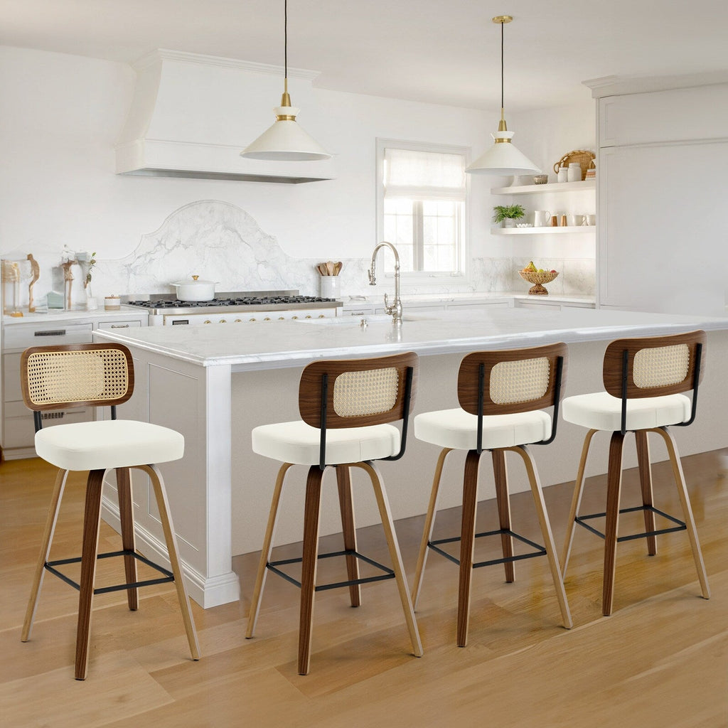 Tabourets de bar pivotants 26/29 avec pieds en bois courbé