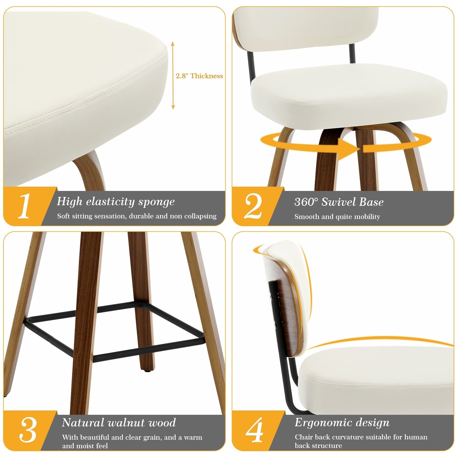 Tabourets de bar pivotants 26/29 avec pieds en bois courbé