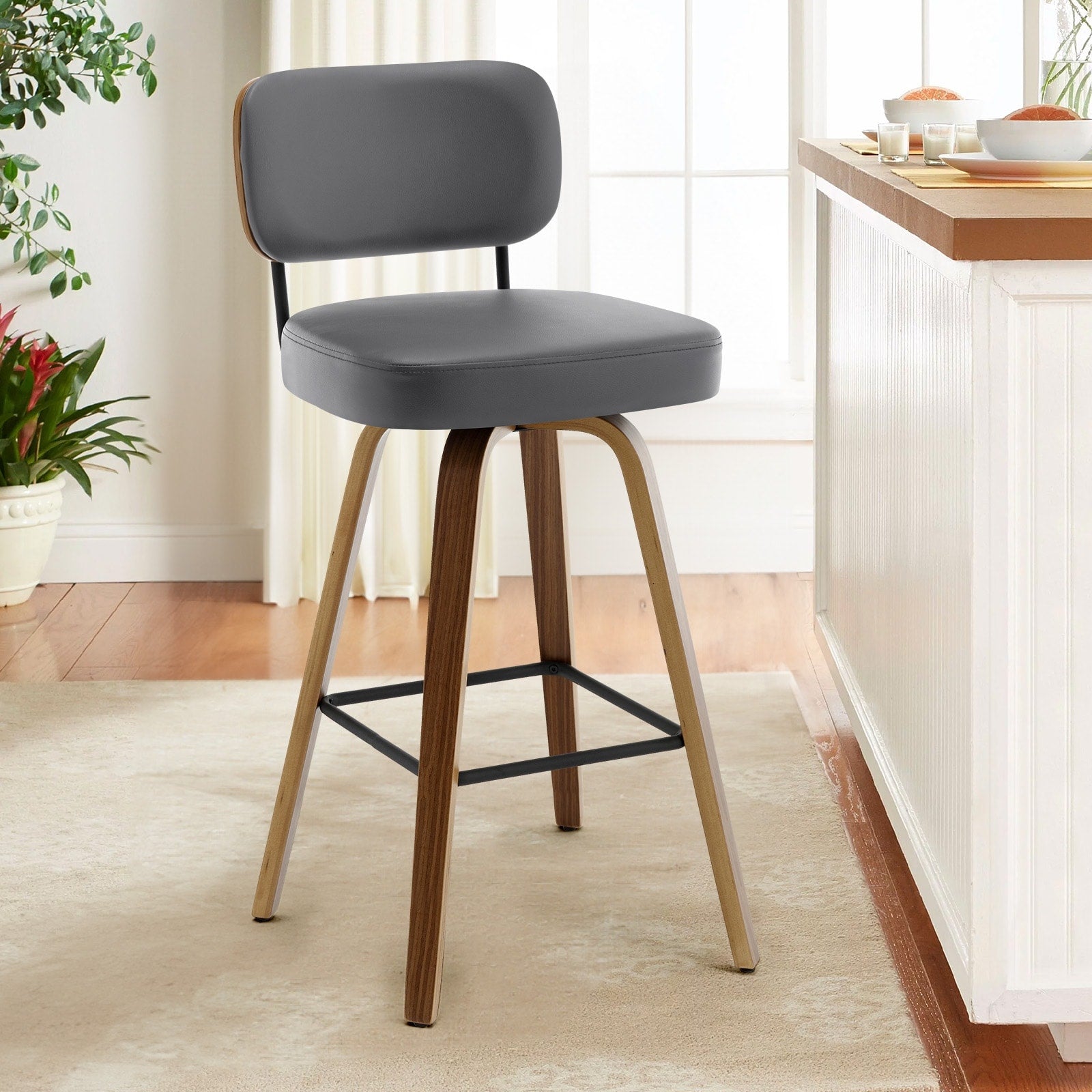 Tabourets de bar pivotants 26/29 avec pieds en bois courbé