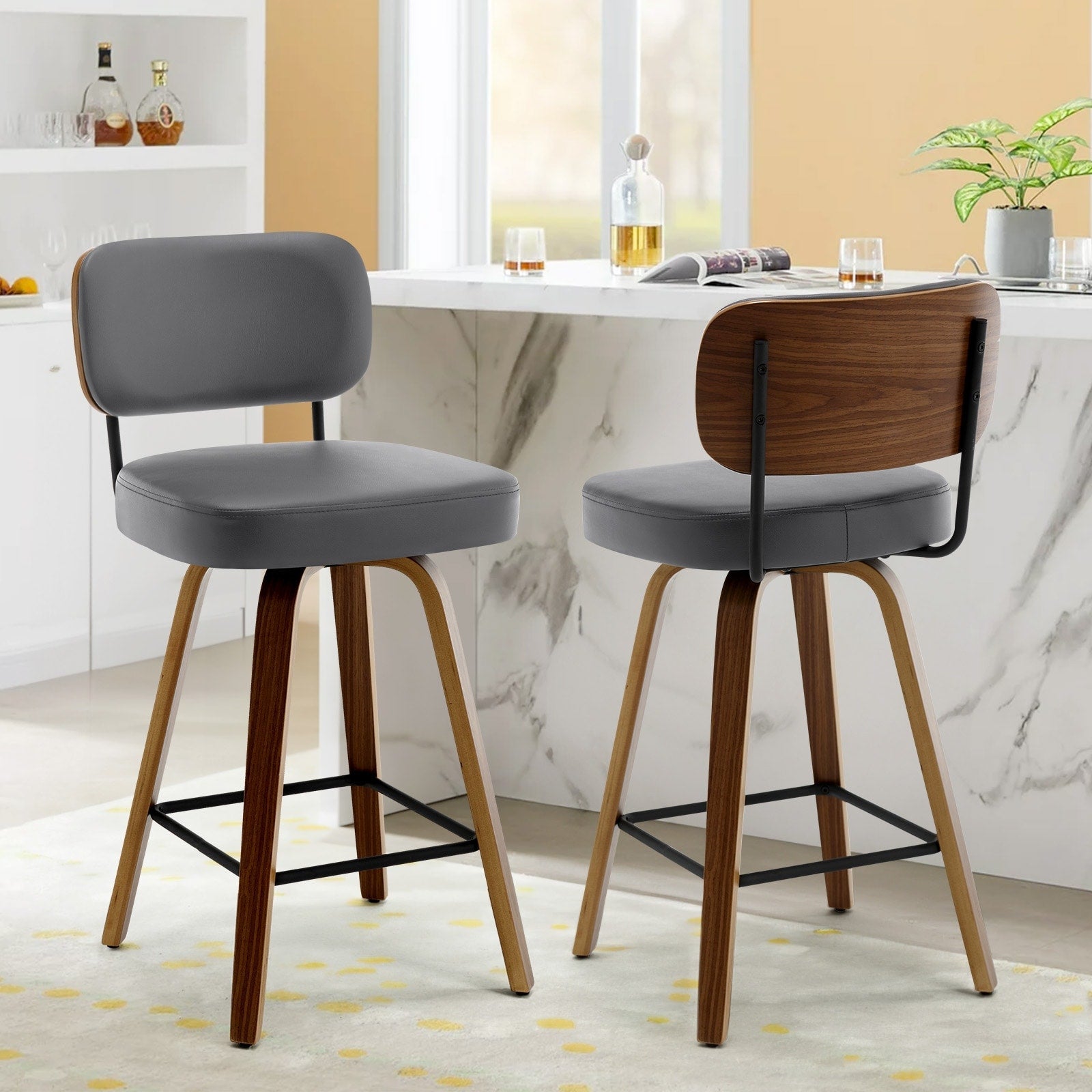 Tabourets de bar pivotants 26/29 avec pieds en bois courbé