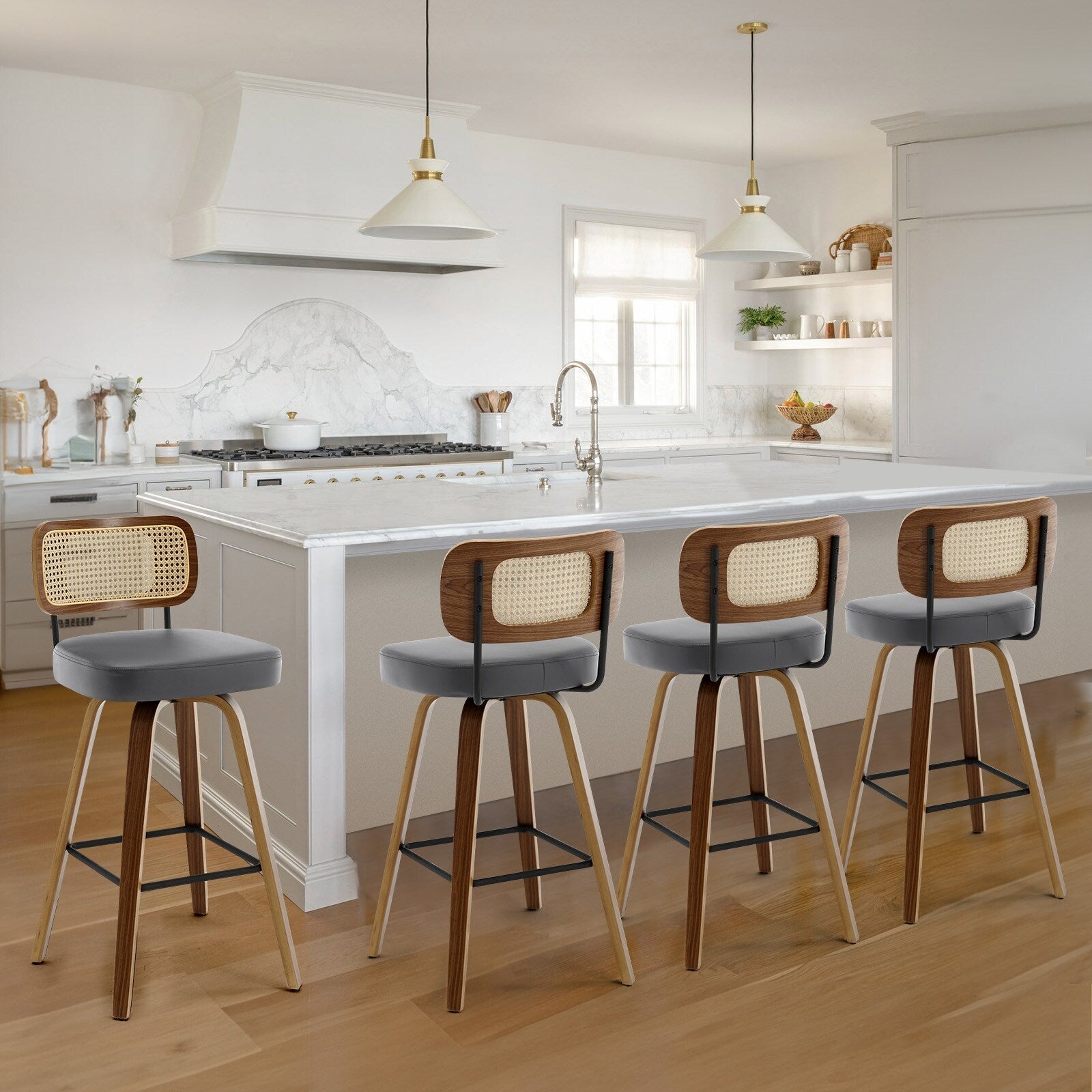 Tabourets de bar pivotants 26/29 avec pieds en bois courbé
