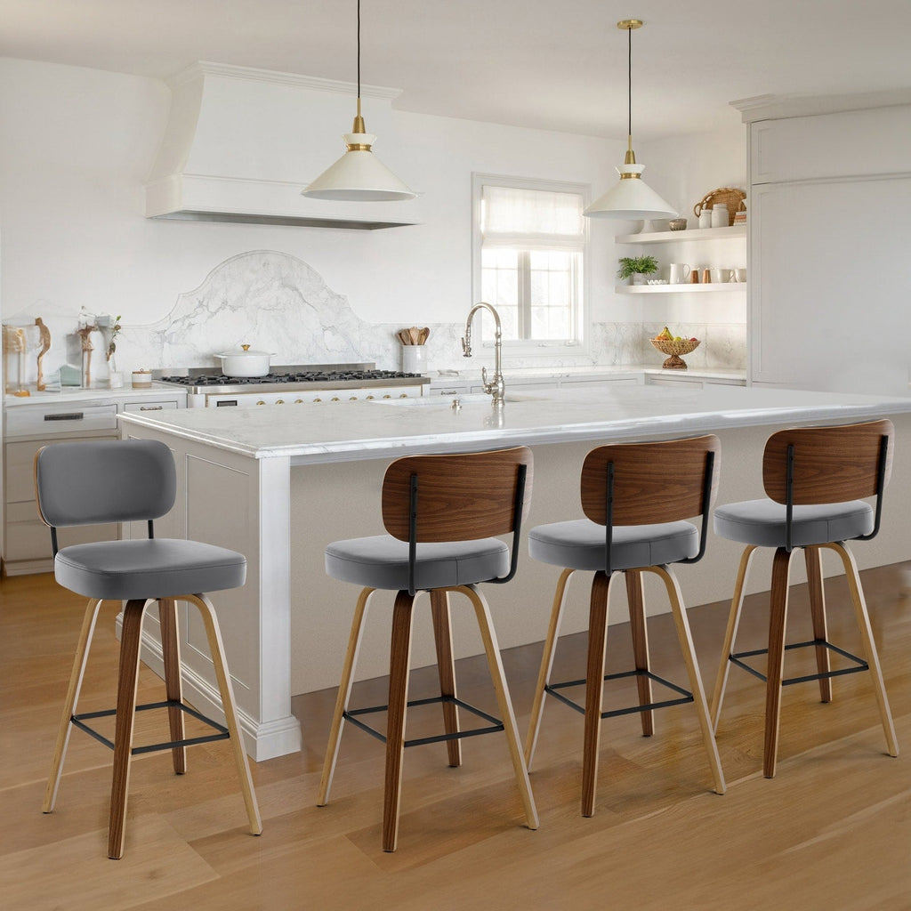 Tabourets de bar pivotants 26/29 avec pieds en bois courbé