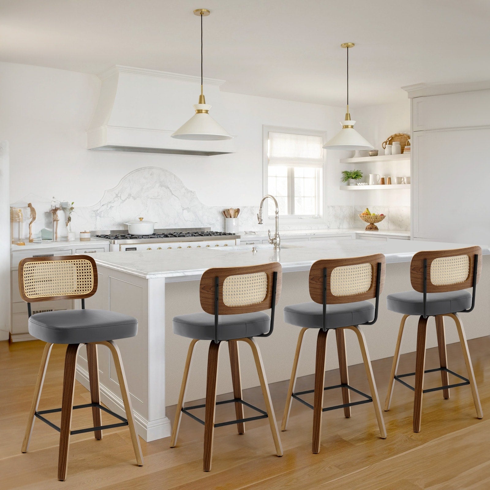 Tabourets de bar pivotants 26/29 avec pieds en bois courbé