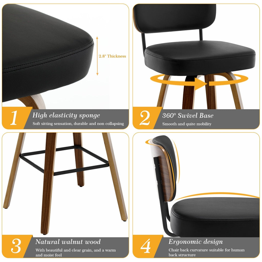 Tabourets de bar pivotants 26/29 avec pieds en bois courbé