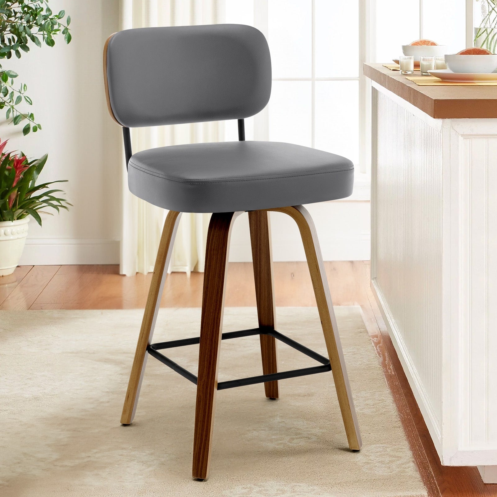Tabourets de bar pivotants 26/29 avec pieds en bois courbé