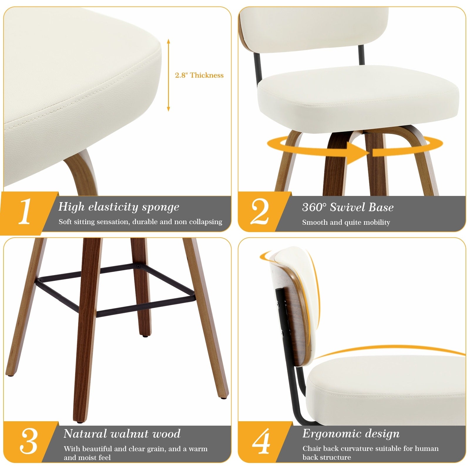 Tabourets de bar pivotants 26/29 avec pieds en bois courbé