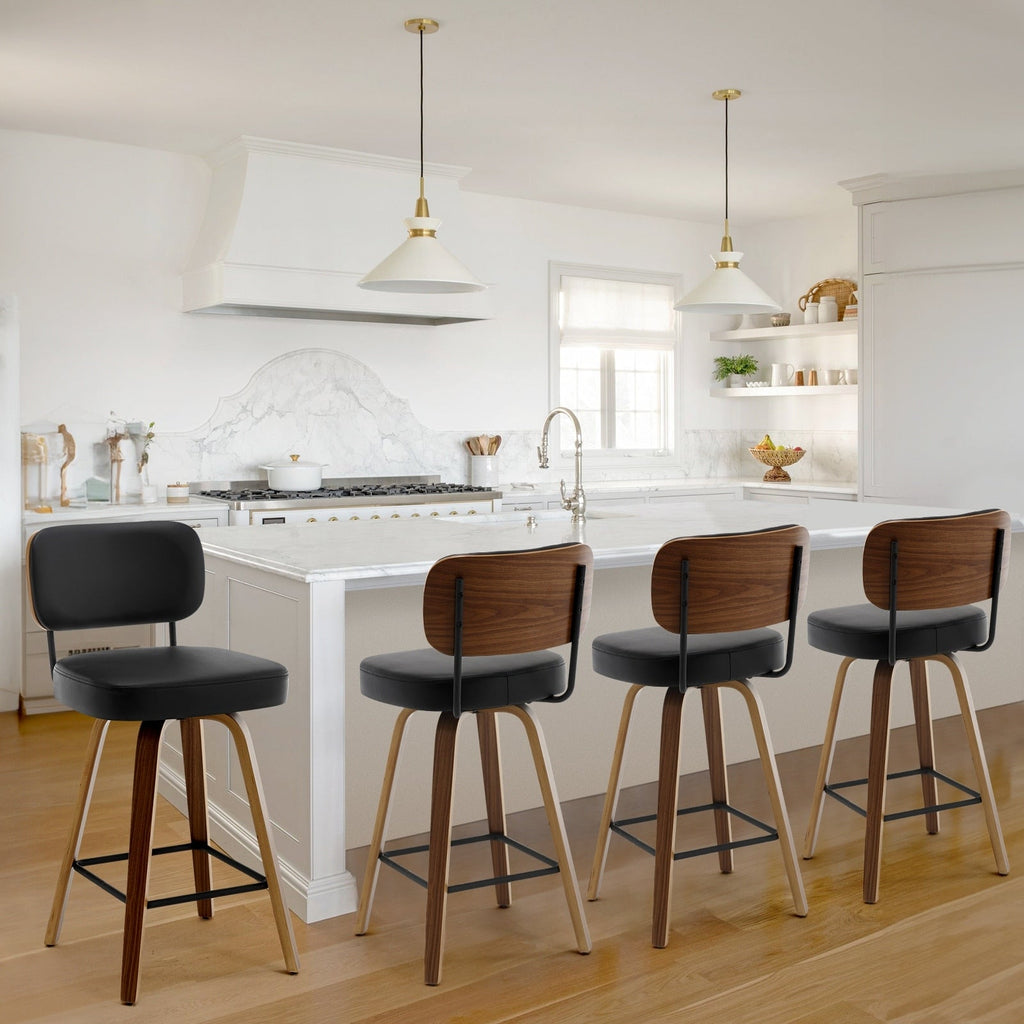 Tabourets de bar pivotants 26/29 avec pieds en bois courbé